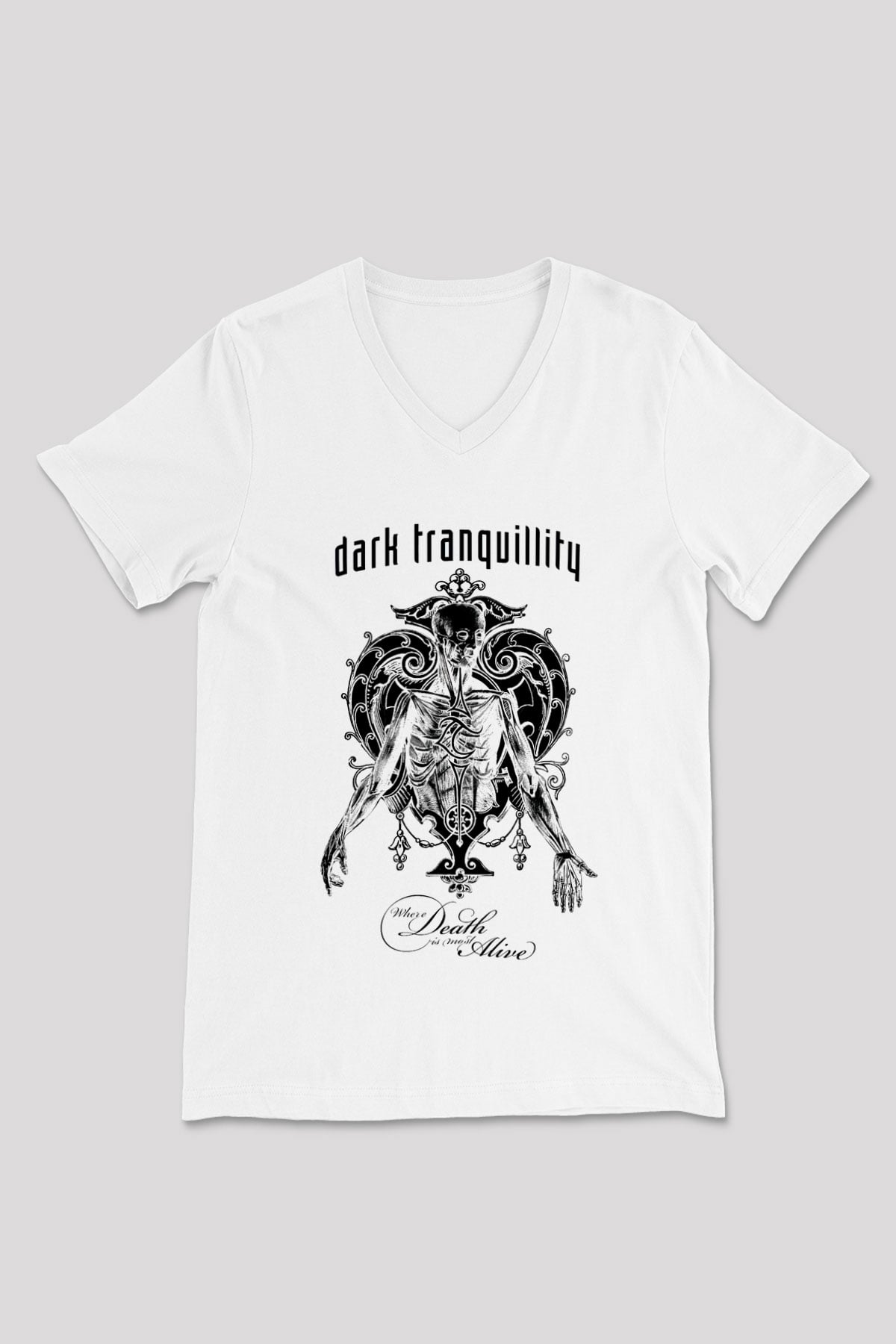 Dark Tranquillity Beyaz Unisex V Yaka Tişört T-Shirt