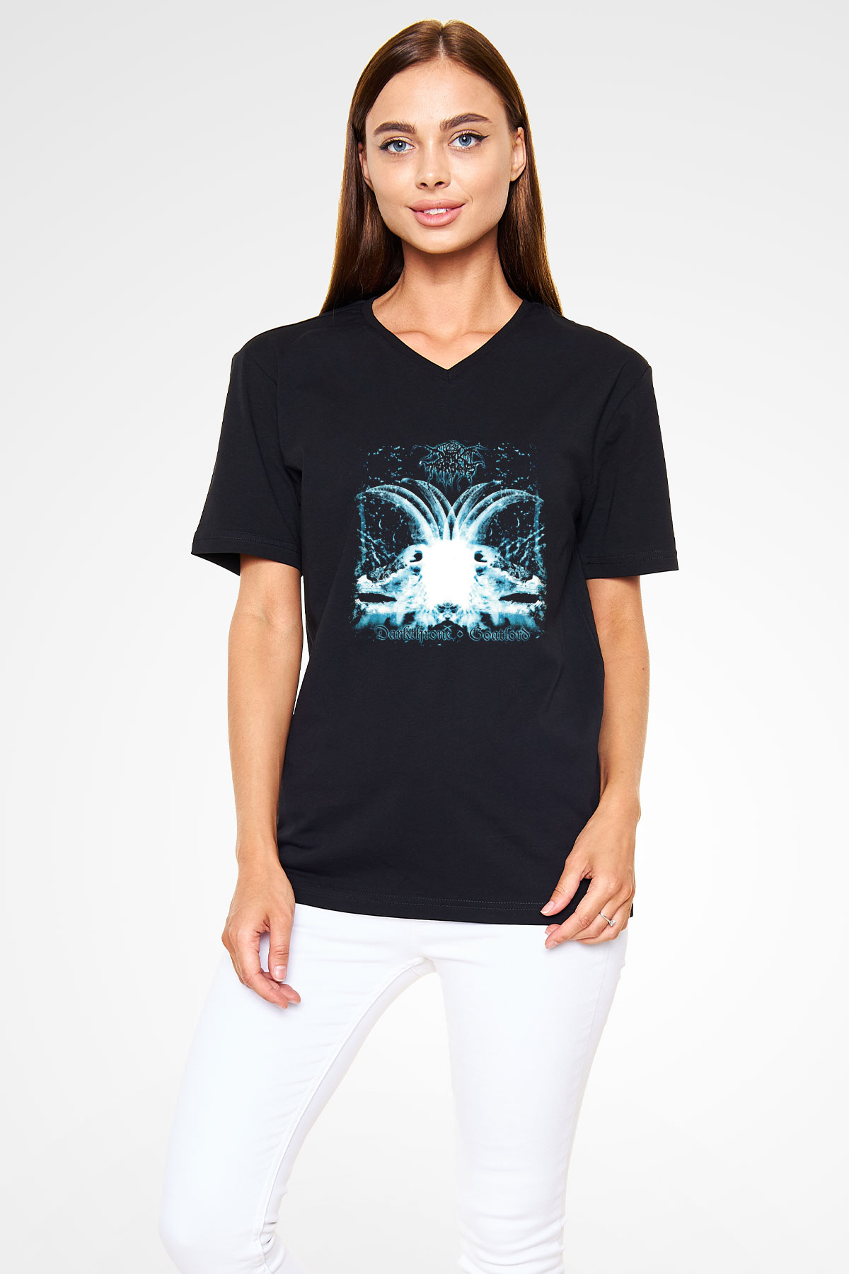 Darkthrone Baskılı Unisex Siyah V Yaka Tişört
