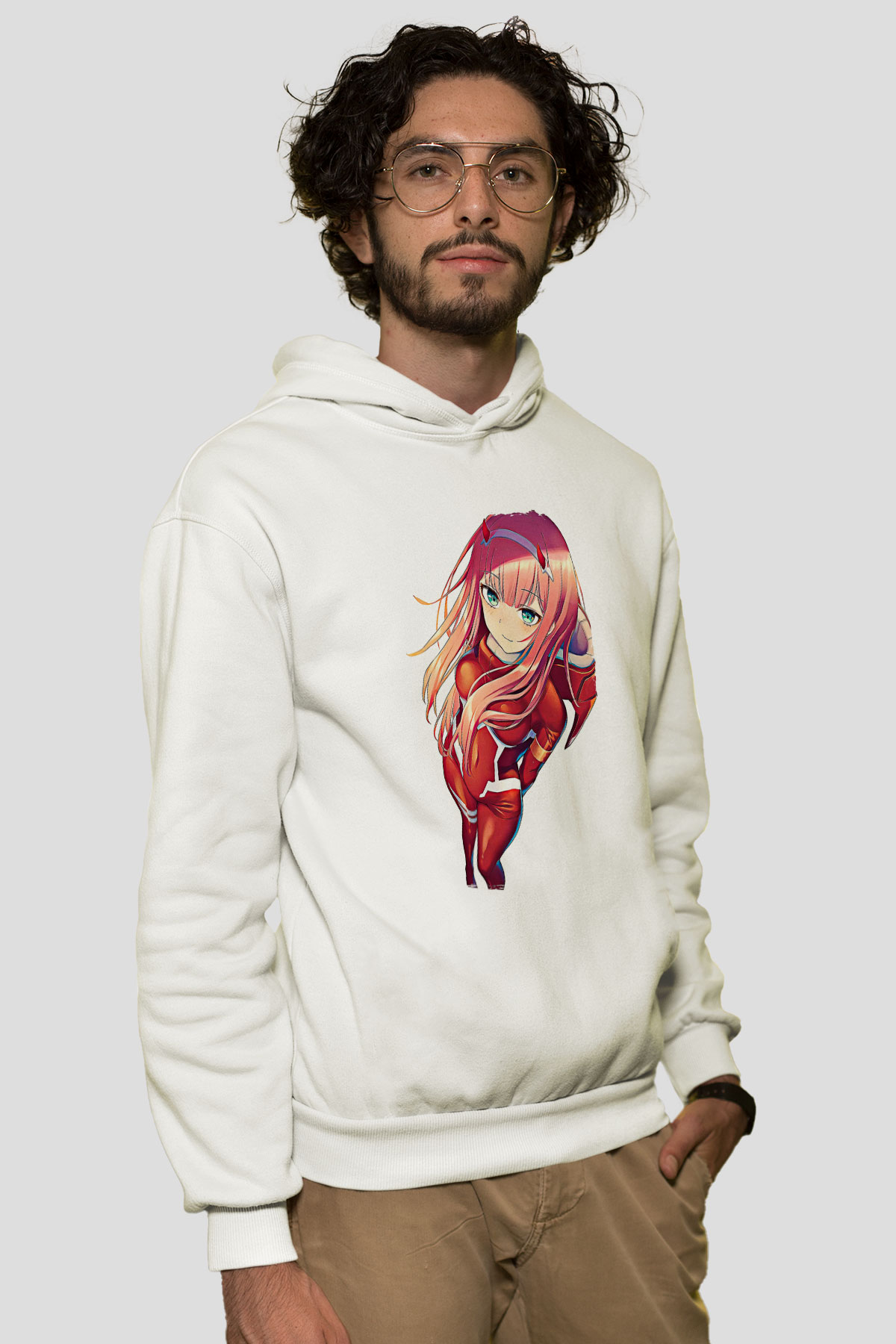 Darling İn The Franxx Baskılı Beyaz Unisex Hoodie