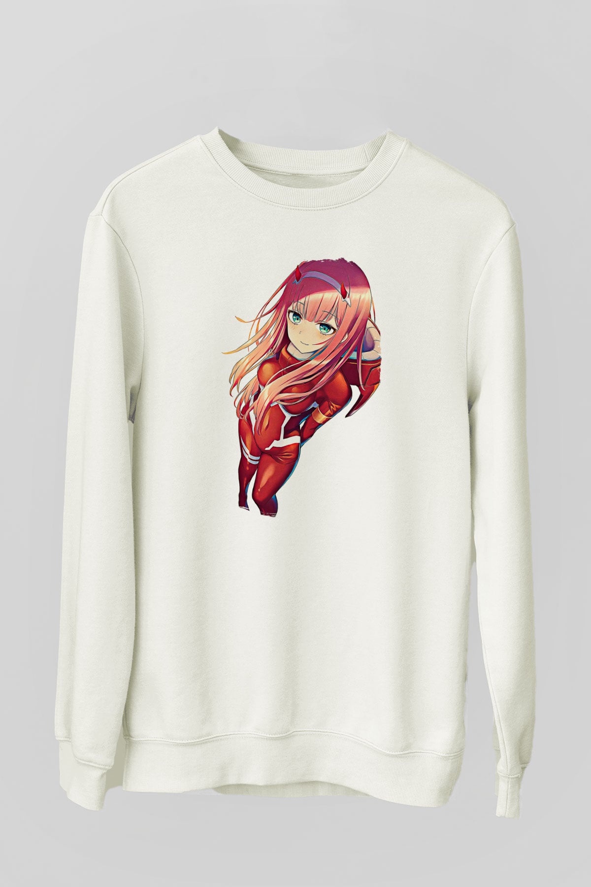 Darling İn The Franxx Baskılı Beyaz Unisex Sweatshirt