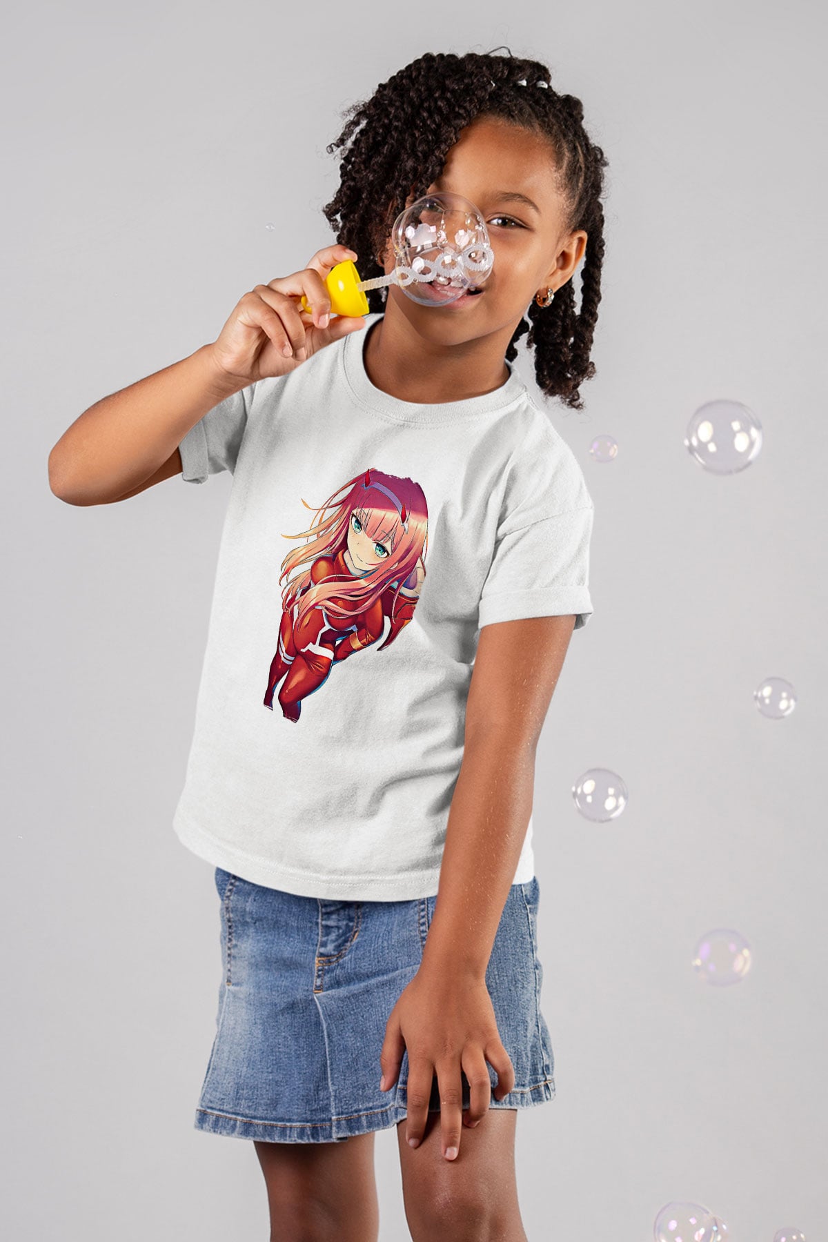 Darling İn The Franxx Baskılı Beyaz Unisex Beyaz Çocuk Tişört - Tshirt