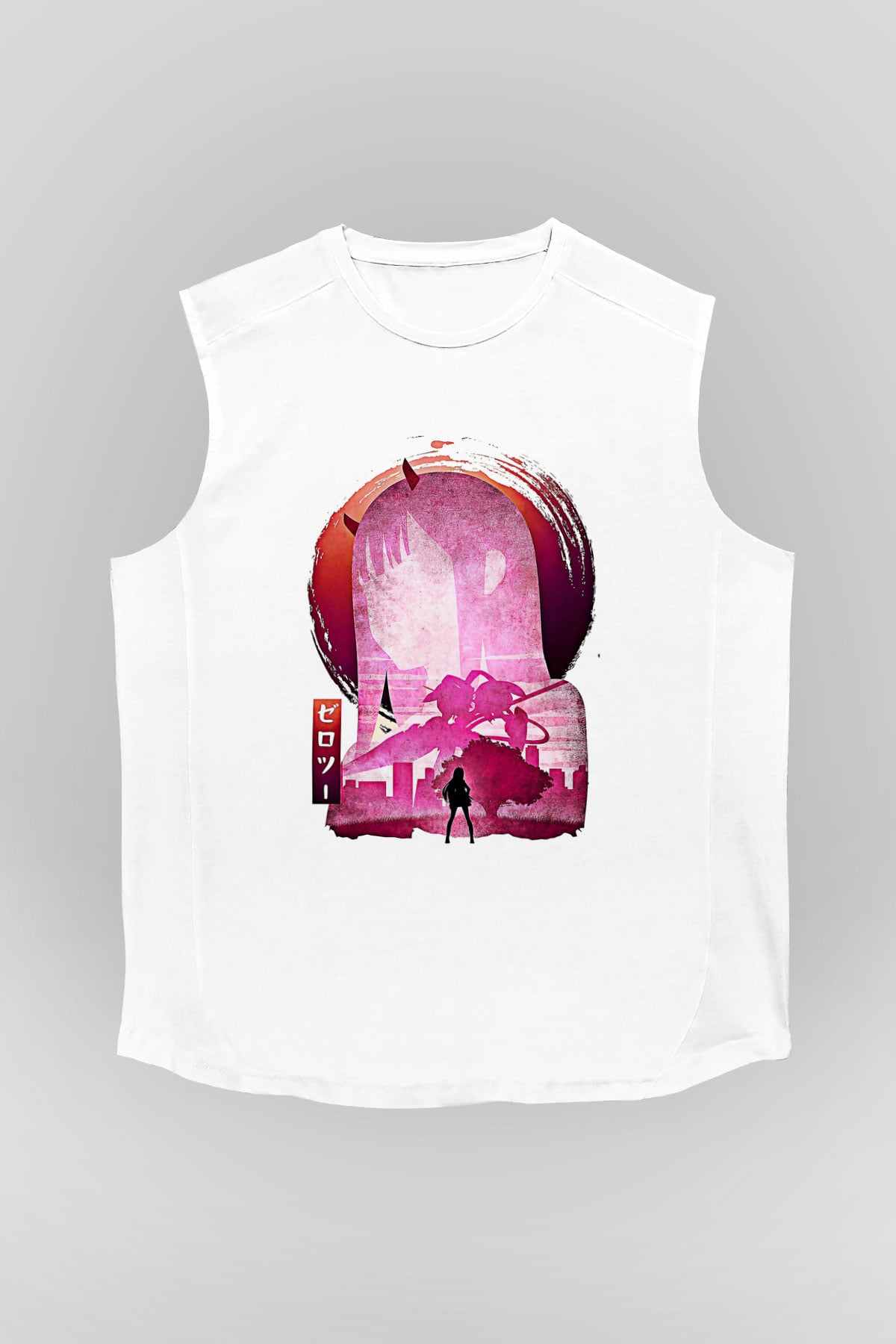 Darling İn The Franxx Baskılı Beyaz Unisex Kolsuz Tişört - Tshirt