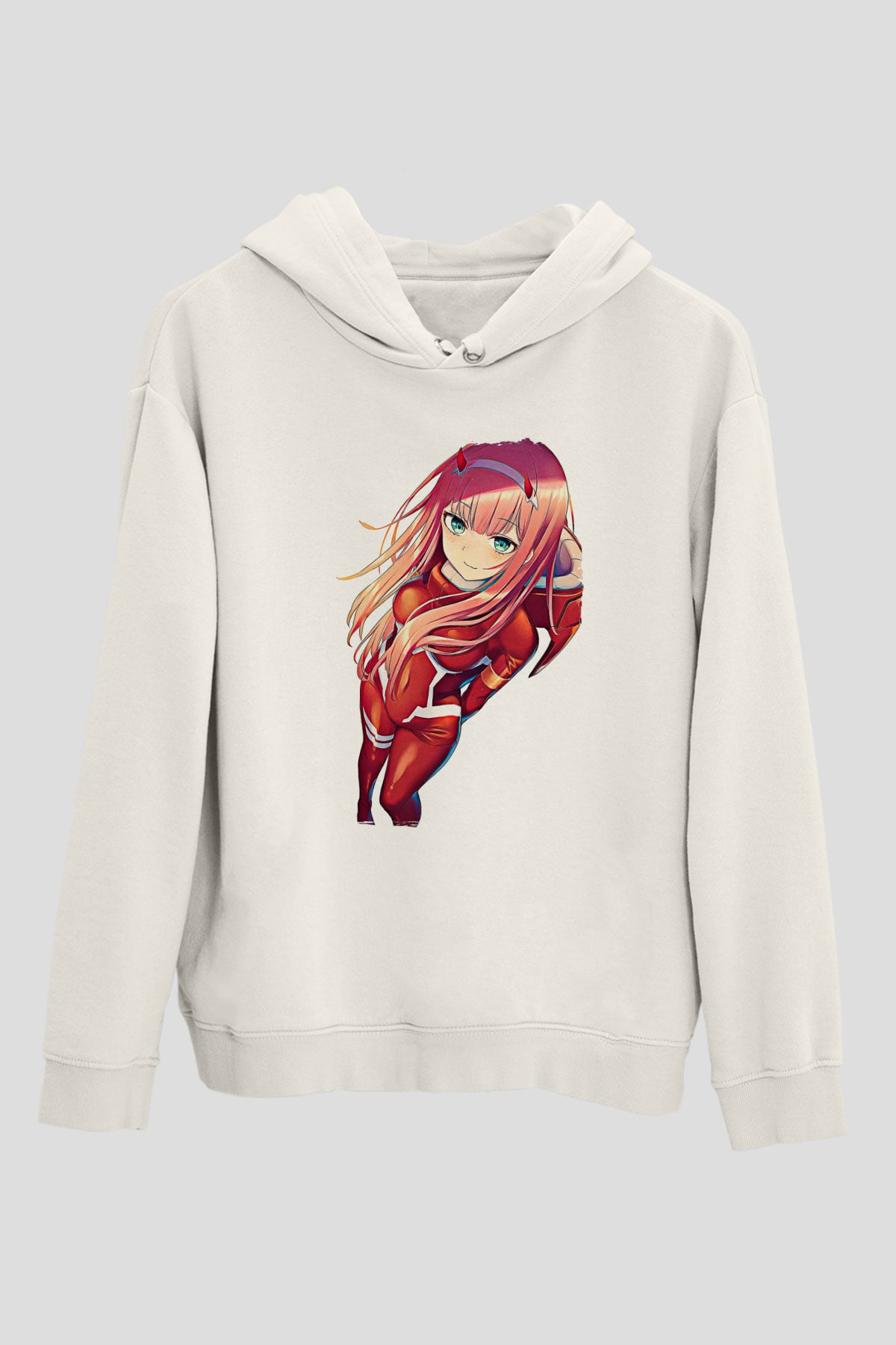 Darling İn The Franxx Baskılı Beyaz Unisex Hoodie