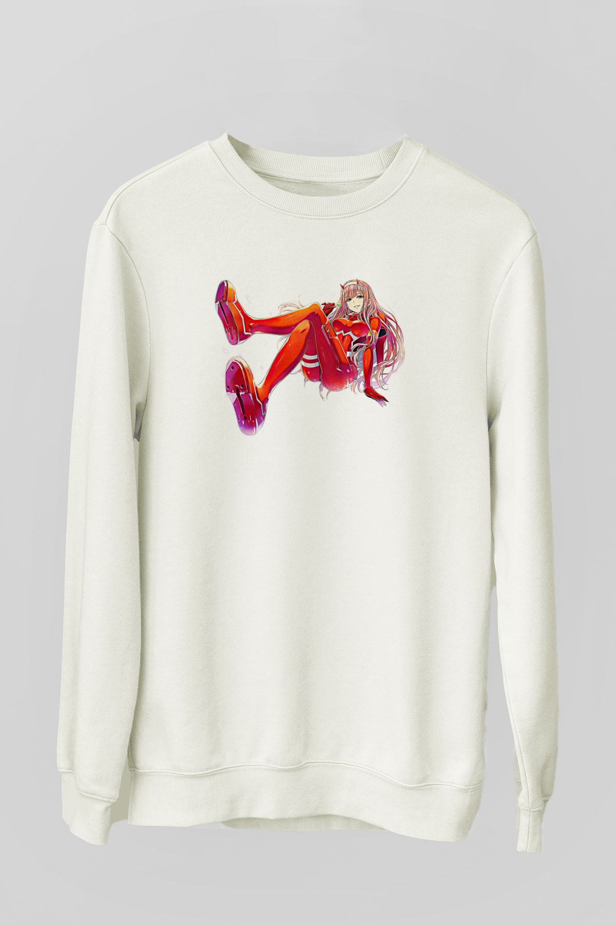 Darling İn The Franxx Baskılı Beyaz Unisex Sweatshirt