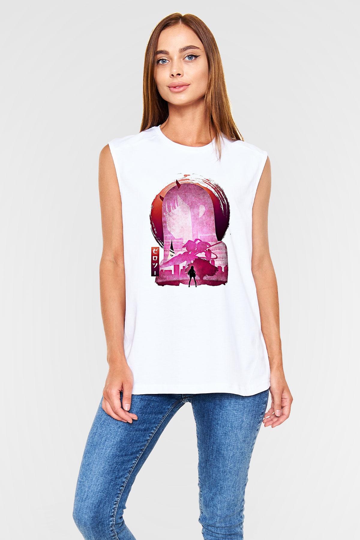 Darling İn The Franxx Baskılı Beyaz Unisex Kolsuz Tişört - Tshirt