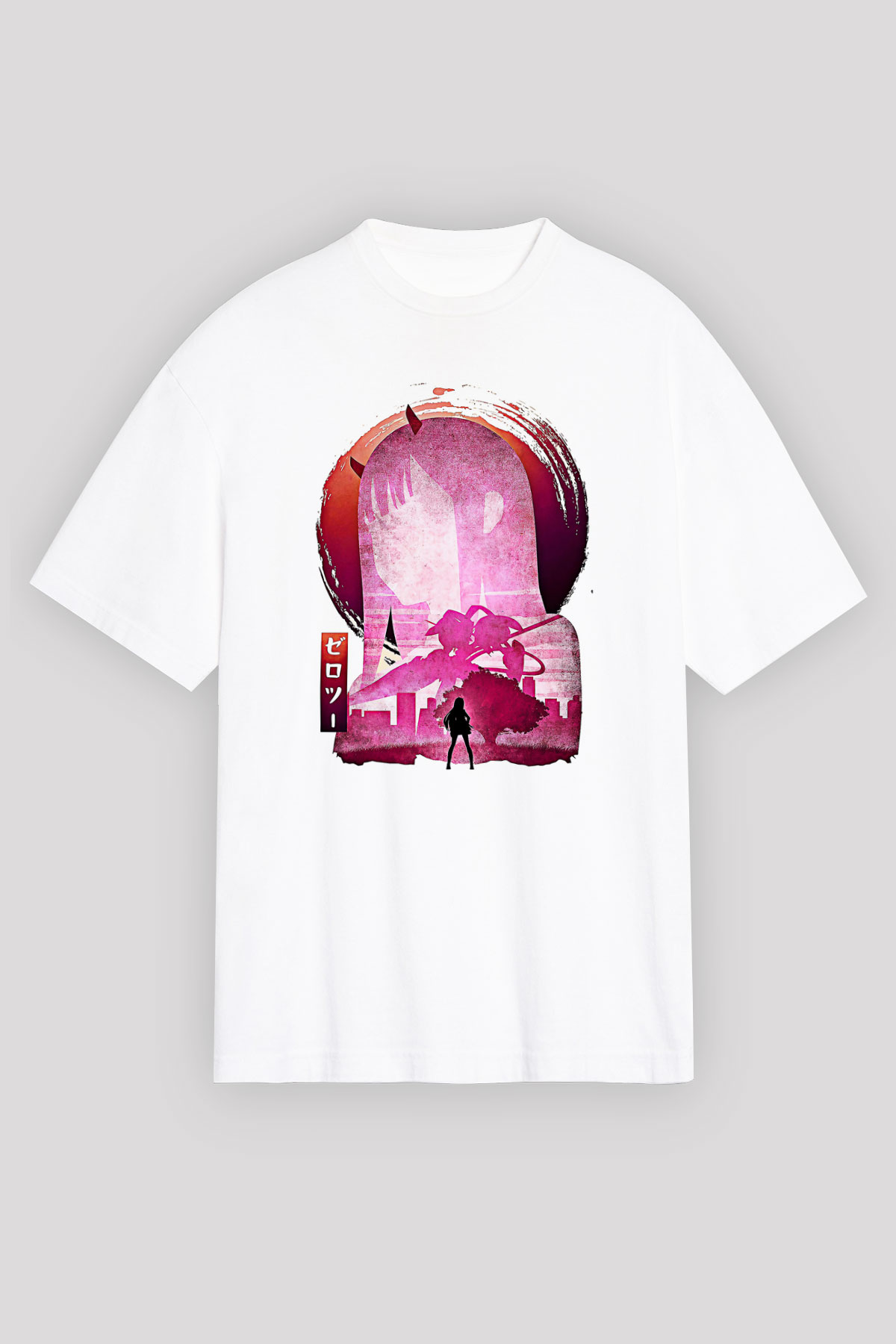 Darling İn The Franxx Baskılı Beyaz Unisex Oversize Tişört - Tshirt