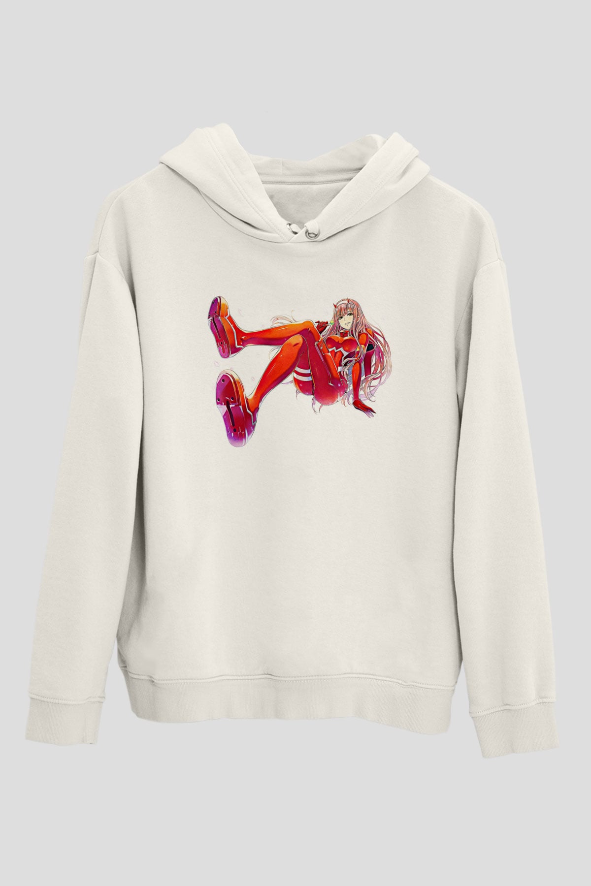 Darling İn The Franxx Baskılı Beyaz Unisex Hoodie