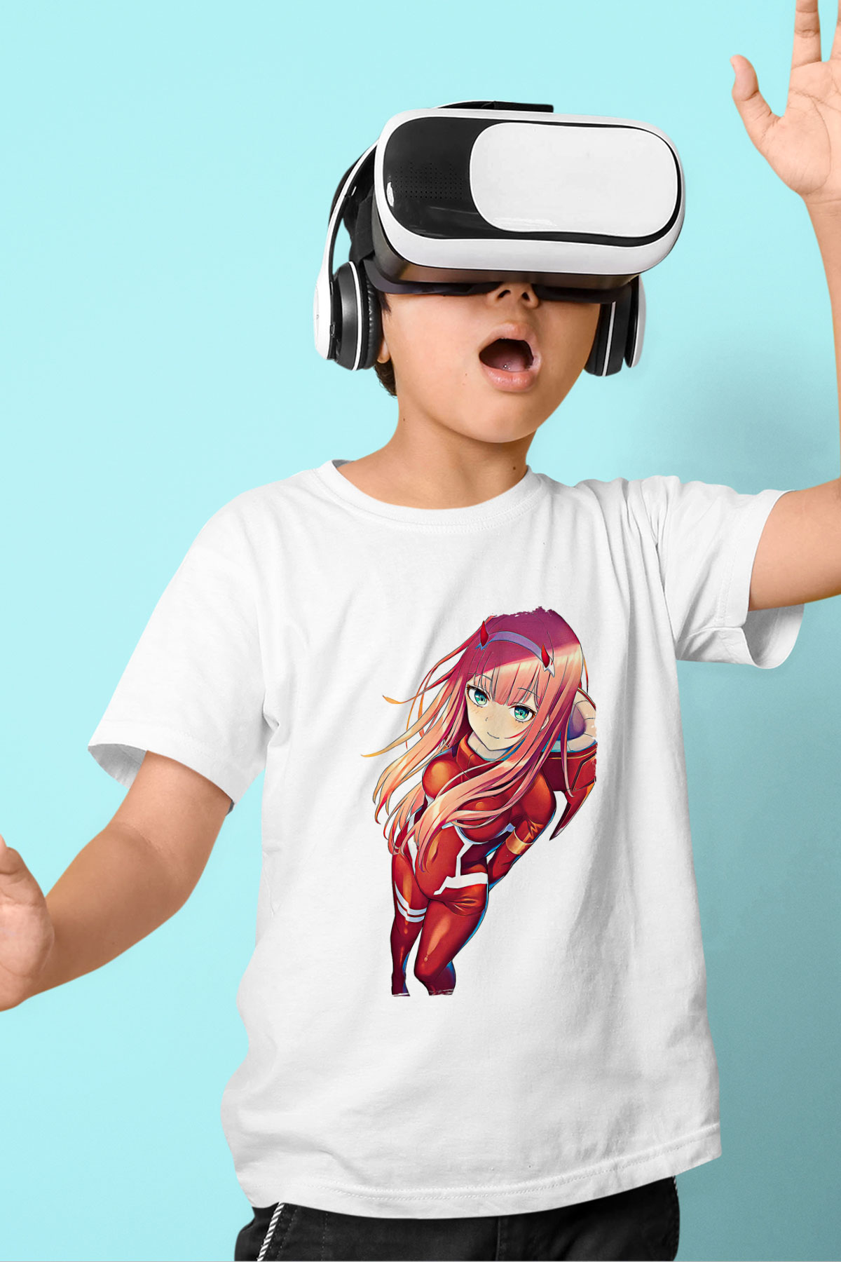Darling İn The Franxx Baskılı Beyaz Unisex Beyaz Çocuk Tişört - Tshirt