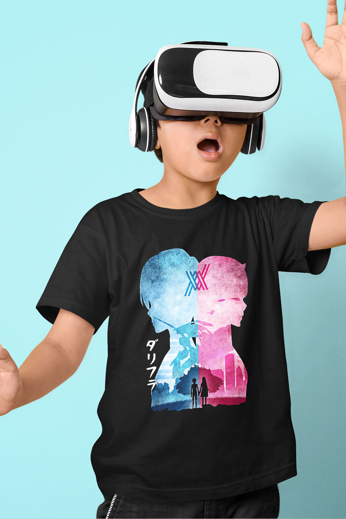 Darling İn The Franxx Baskılı Unisex Siyah Çocuk Tişört - Tshirt