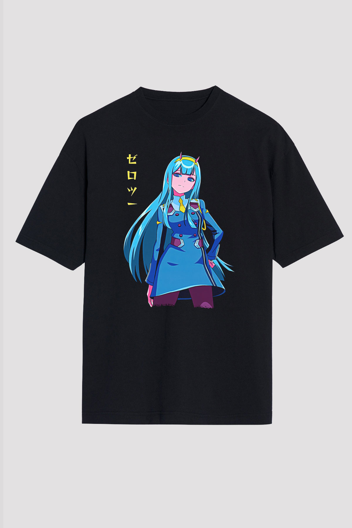 Darling İn The Franxx Baskılı Unisex Siyah Oversize Tişört - Tshirt