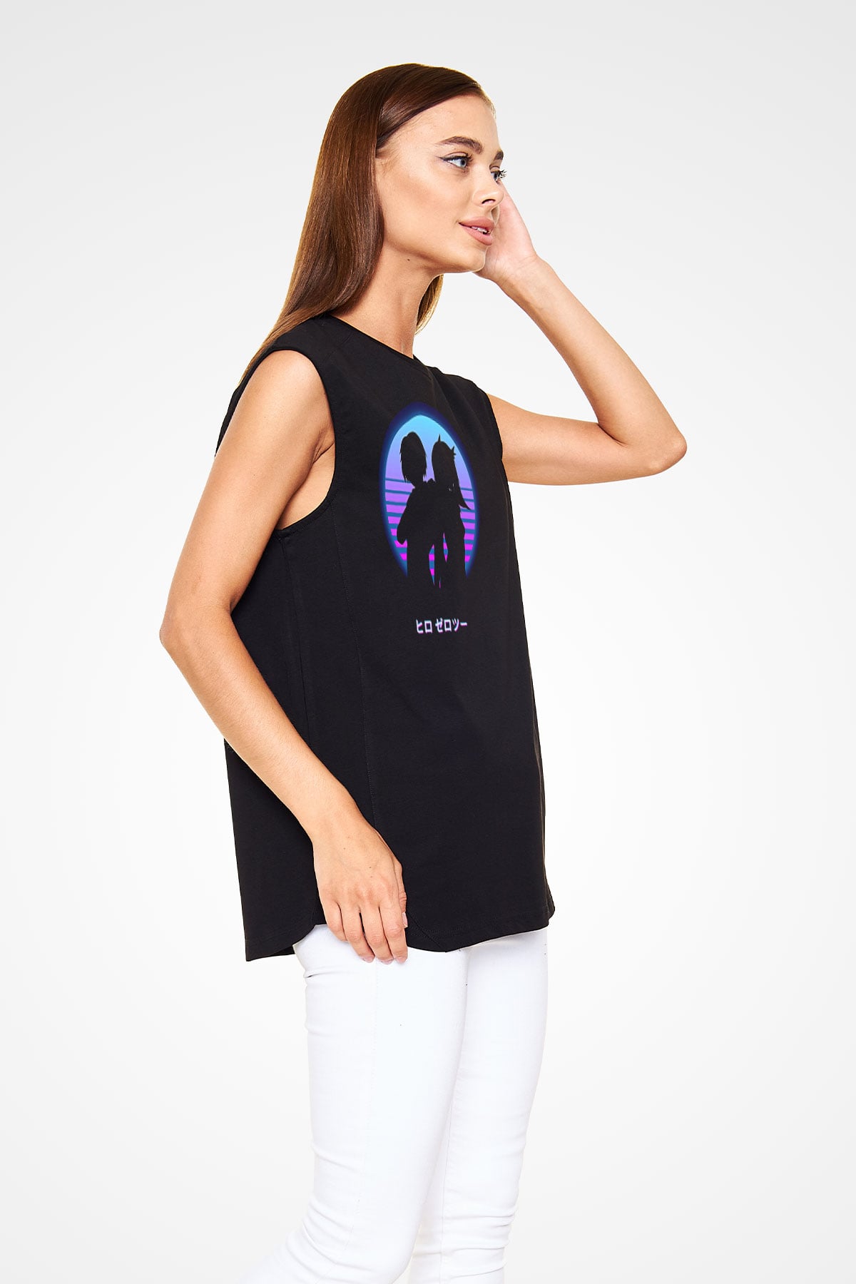 Darling İn The Franxx Baskılı Unisex Siyah Kolsuz Tişört - Tshirt