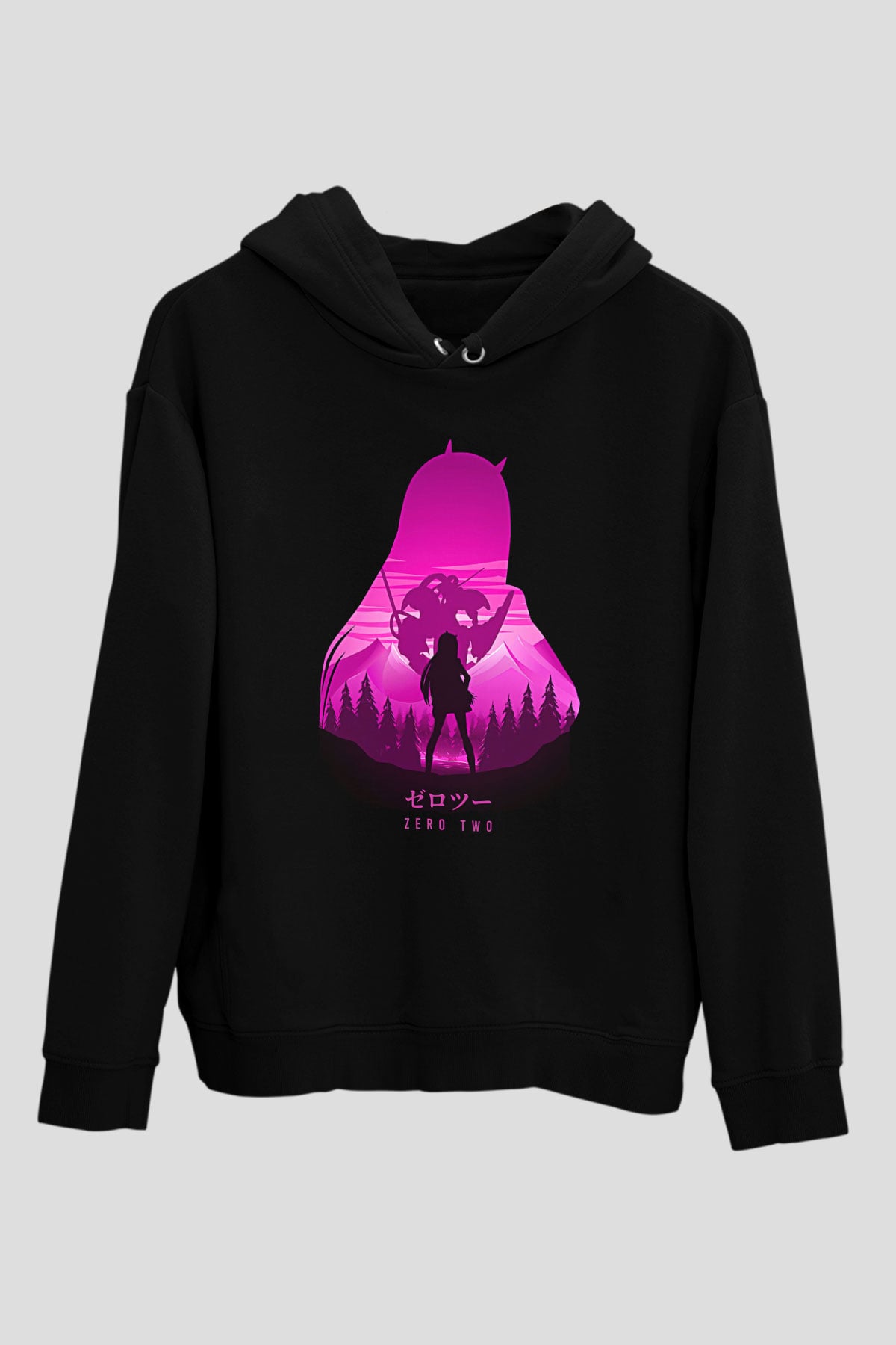Darling İn The Franxx Baskılı Unisex Siyah Hoodie