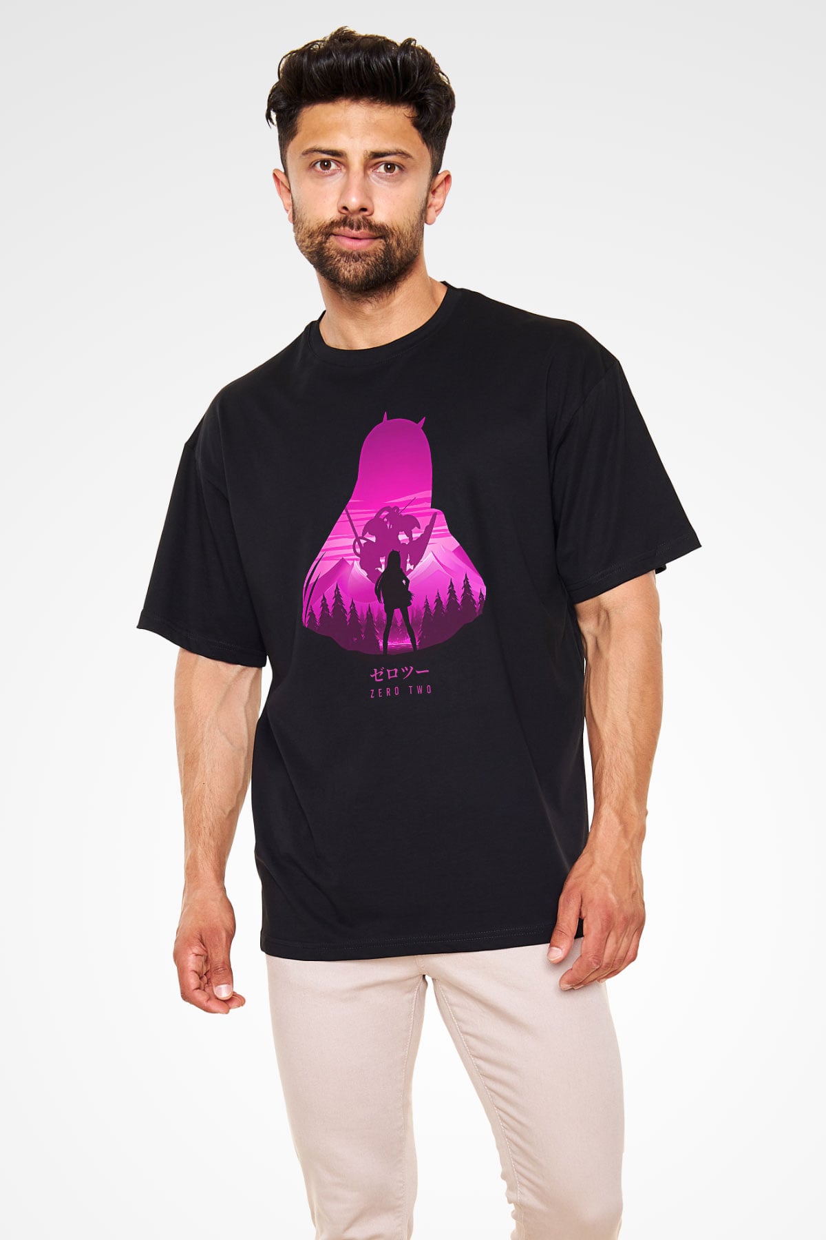Darling İn The Franxx Baskılı Unisex Siyah Oversize Tişört - Tshirt