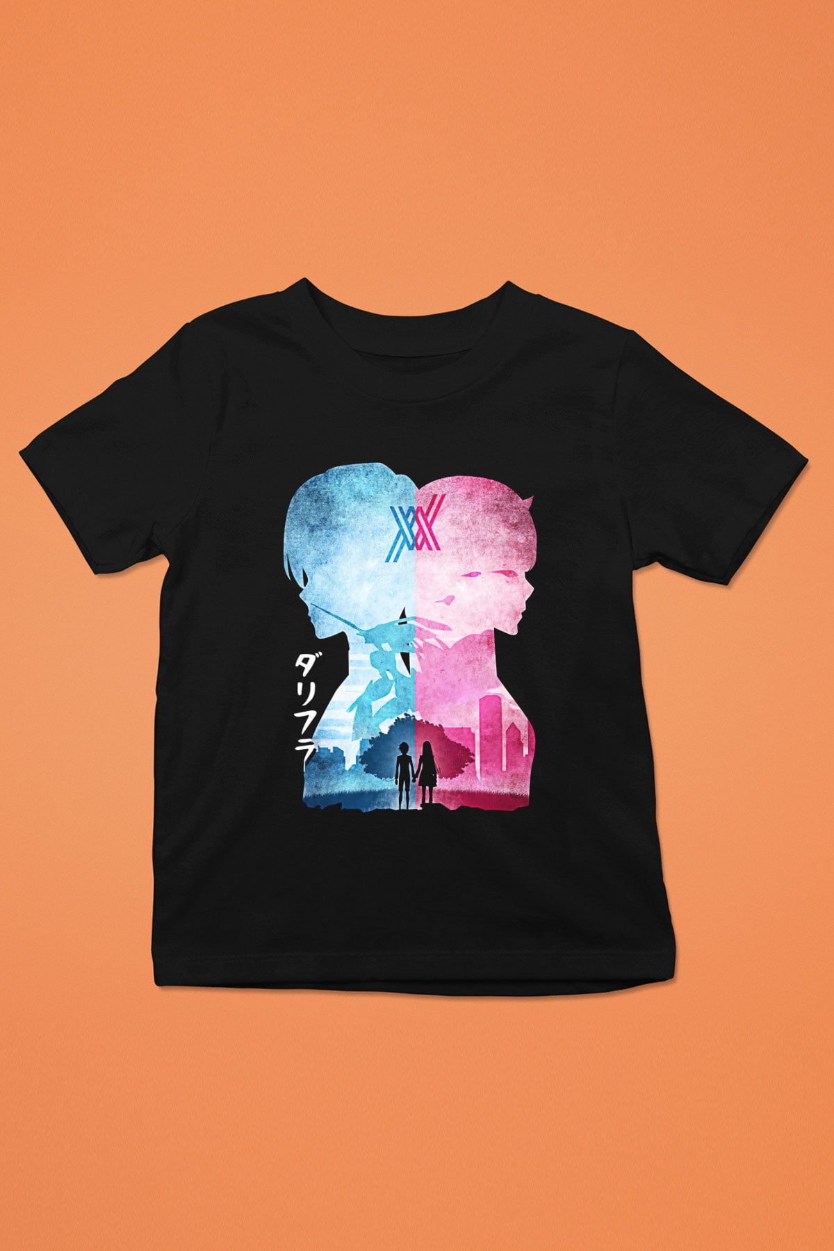 Darling İn The Franxx Baskılı Unisex Siyah Çocuk Tişört - Tshirt