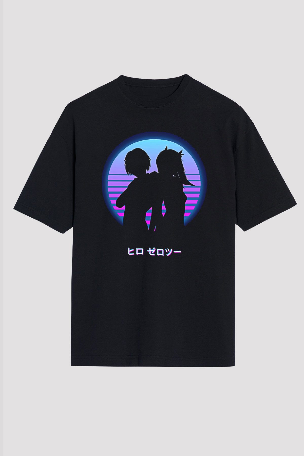 Darling İn The Franxx Baskılı Unisex Siyah Oversize Tişört - Tshirt