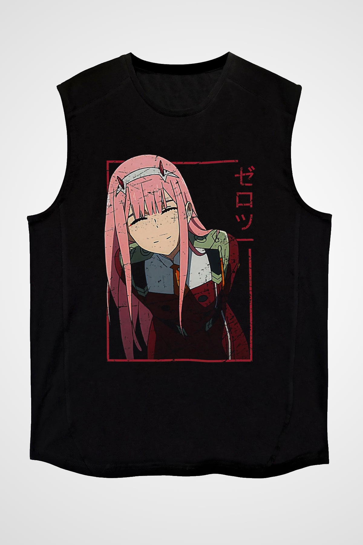 Darling İn The Franxx Baskılı Unisex Siyah Kolsuz Tişört - Tshirt