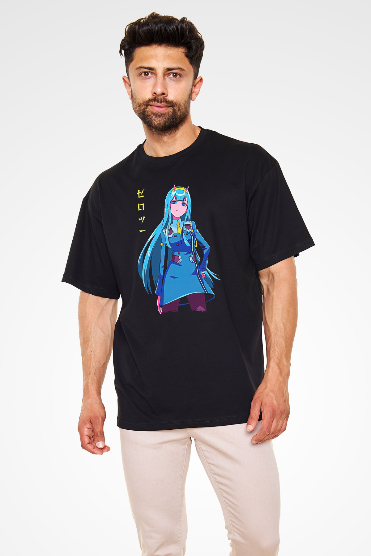 Darling İn The Franxx Baskılı Unisex Siyah Oversize Tişört - Tshirt