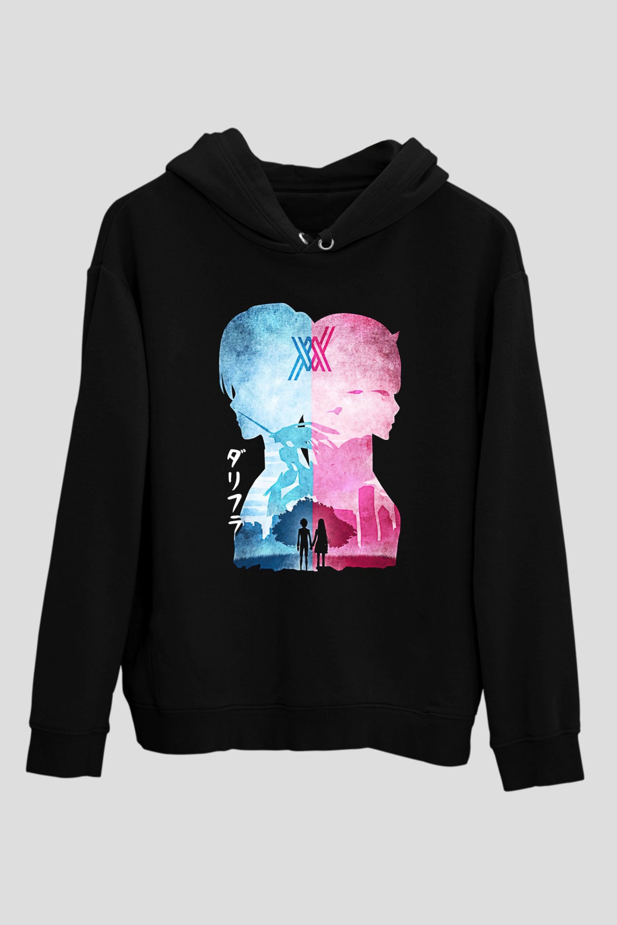 Darling İn The Franxx Baskılı Unisex Siyah Hoodie