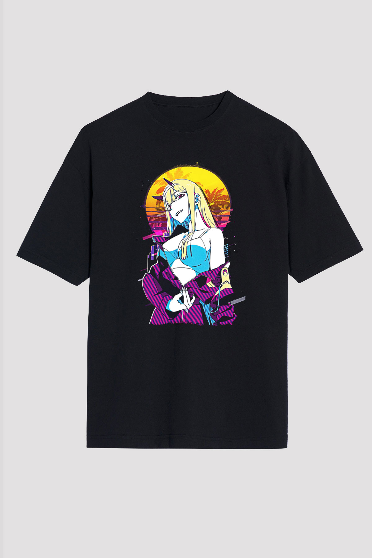 Darling İn The Franxx Baskılı Unisex Siyah Oversize Tişört - Tshirt