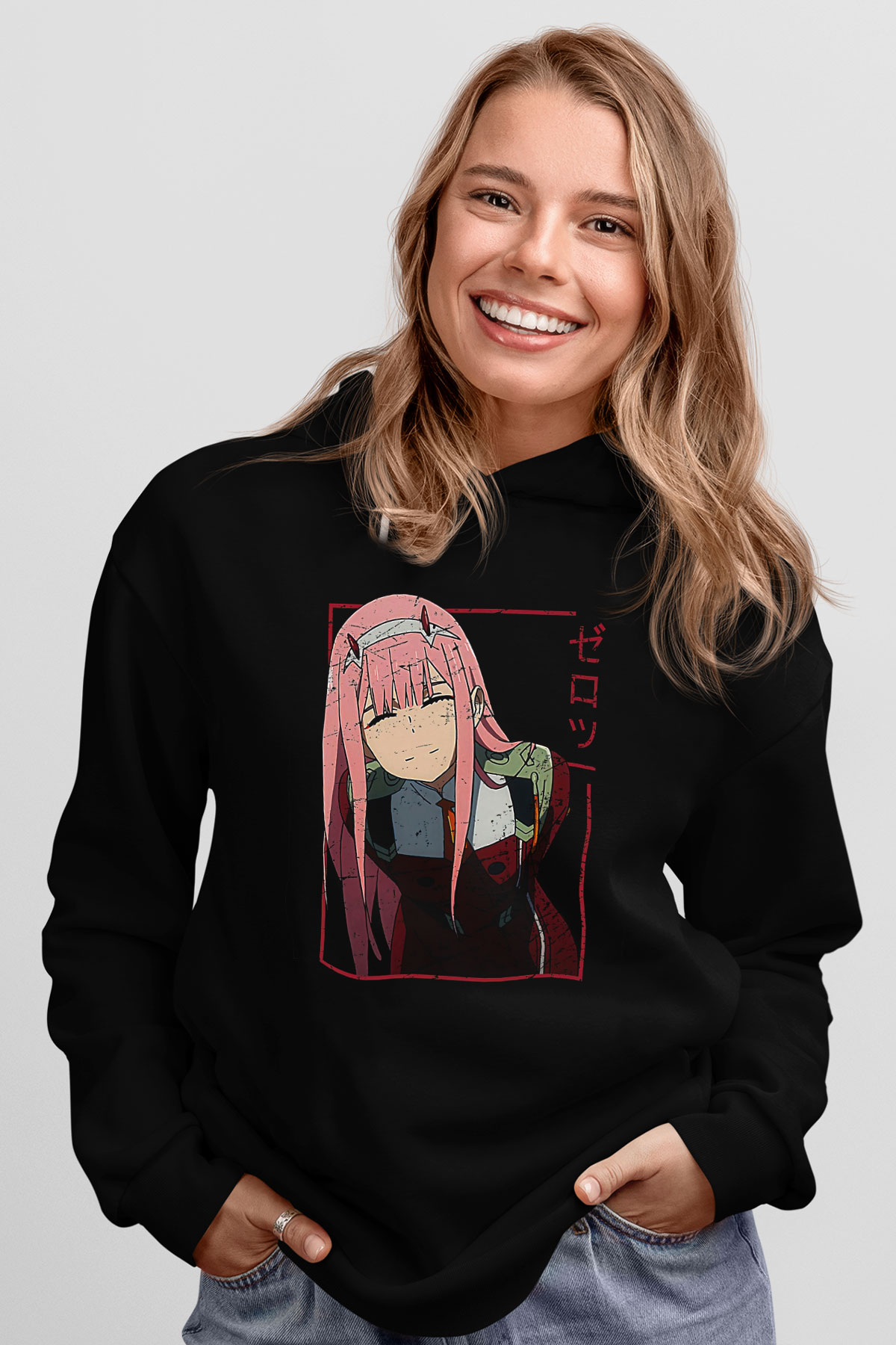 Darling İn The Franxx Baskılı Unisex Siyah Hoodie