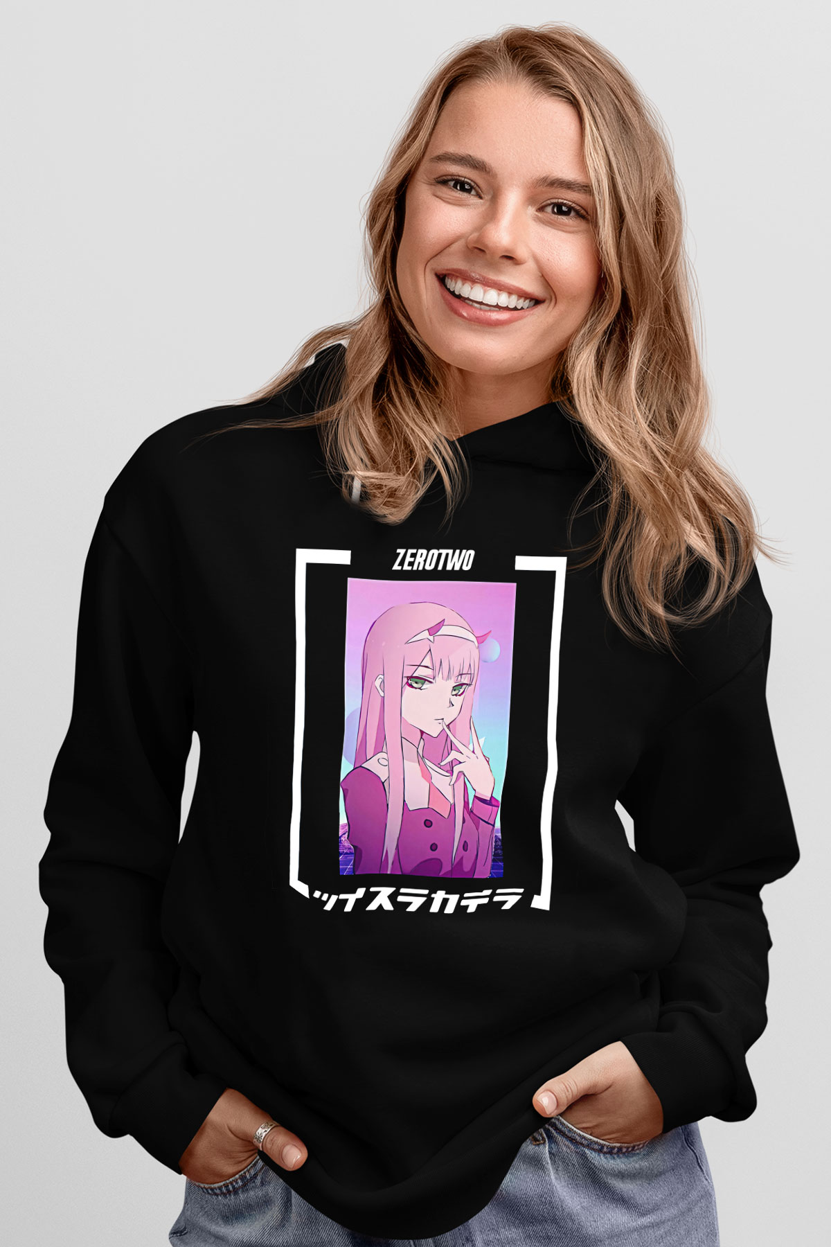 Darling İn The Franxx Baskılı Unisex Siyah Hoodie