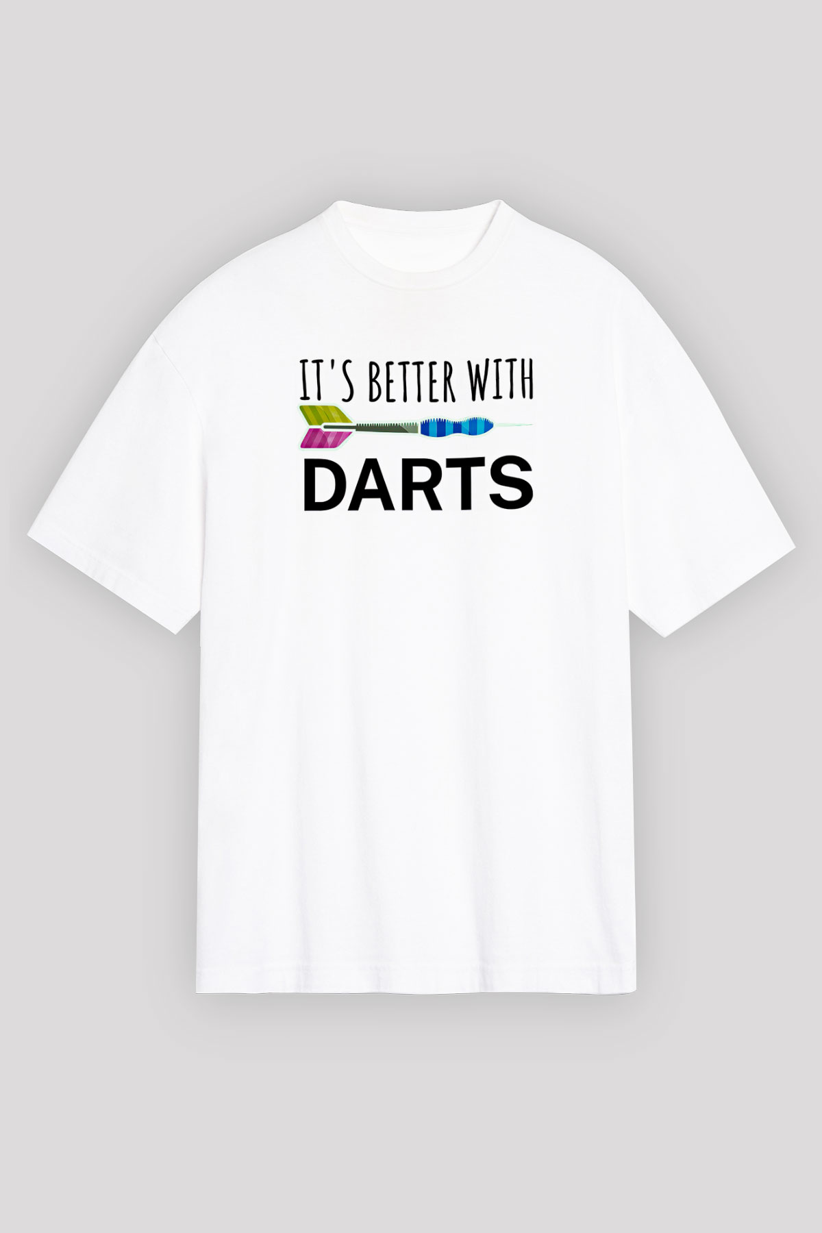 Dart Baskılı Unisex Beyaz Oversize Tişört - Tshirt