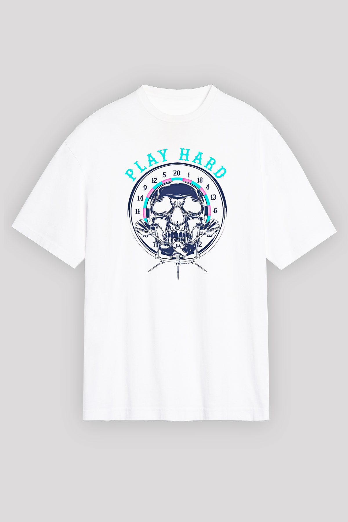 Dart Baskılı Unisex Beyaz Oversize Tişört - Tshirt