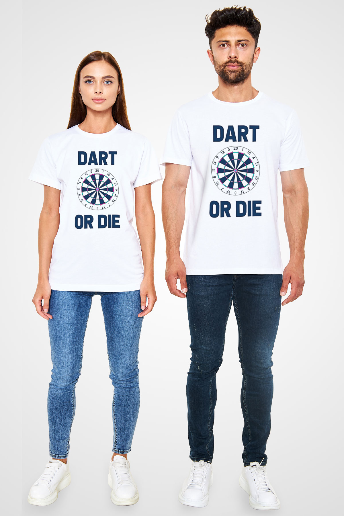 Dart Baskılı Unisex Beyaz Tişört - Tshirt