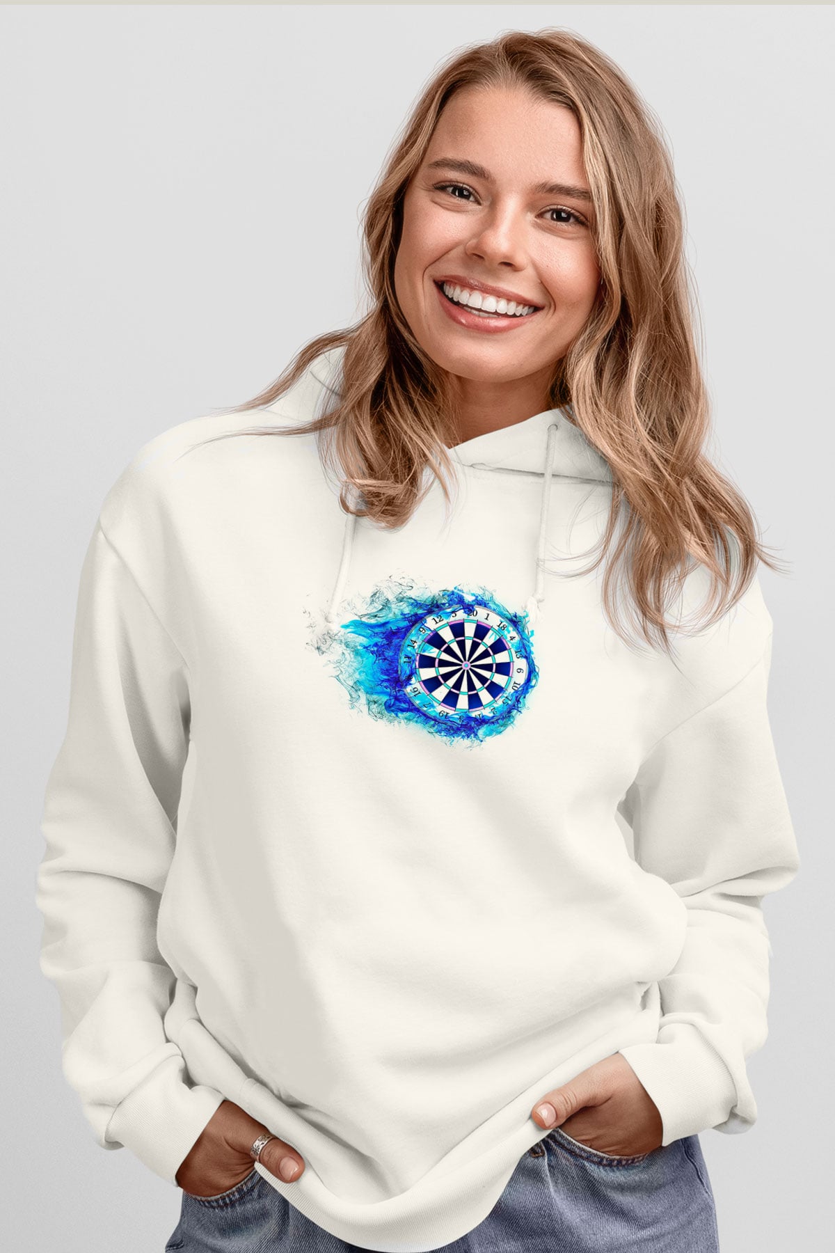 Dart Baskılı Unisex Ekru Hoodie