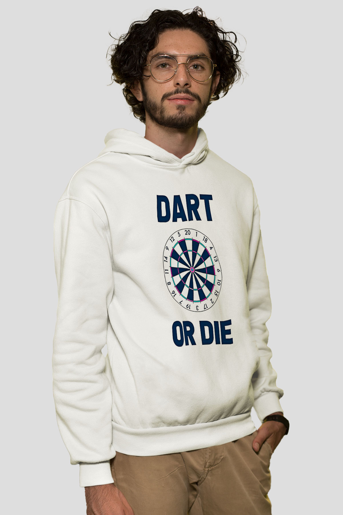 Dart Baskılı Unisex Ekru Hoodie