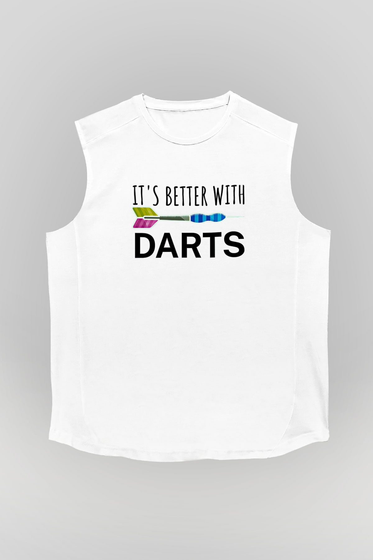 Dart Baskılı Unisex Kolsuz Beyaz Tişört