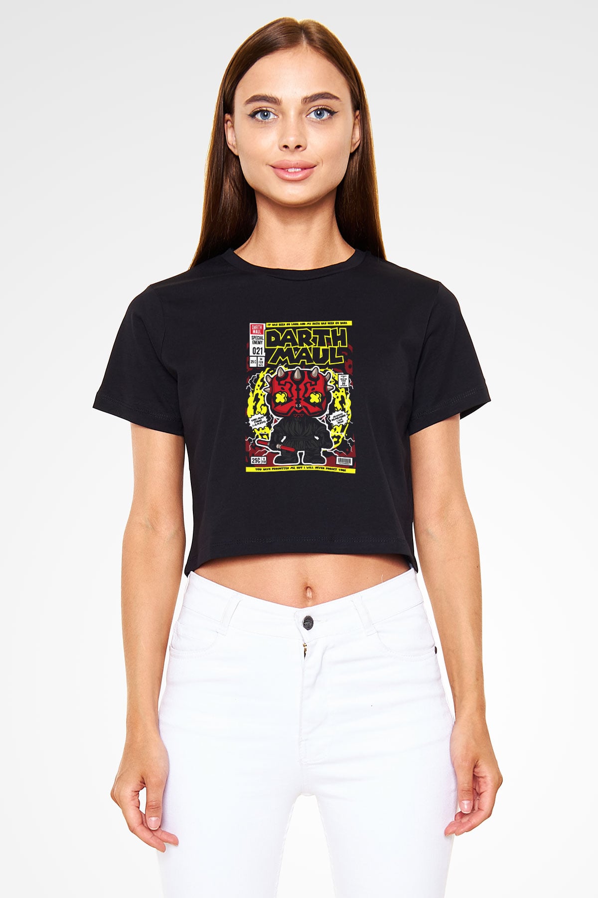 Darth Maul Baskılı  Siyah  Crop Top Tişört