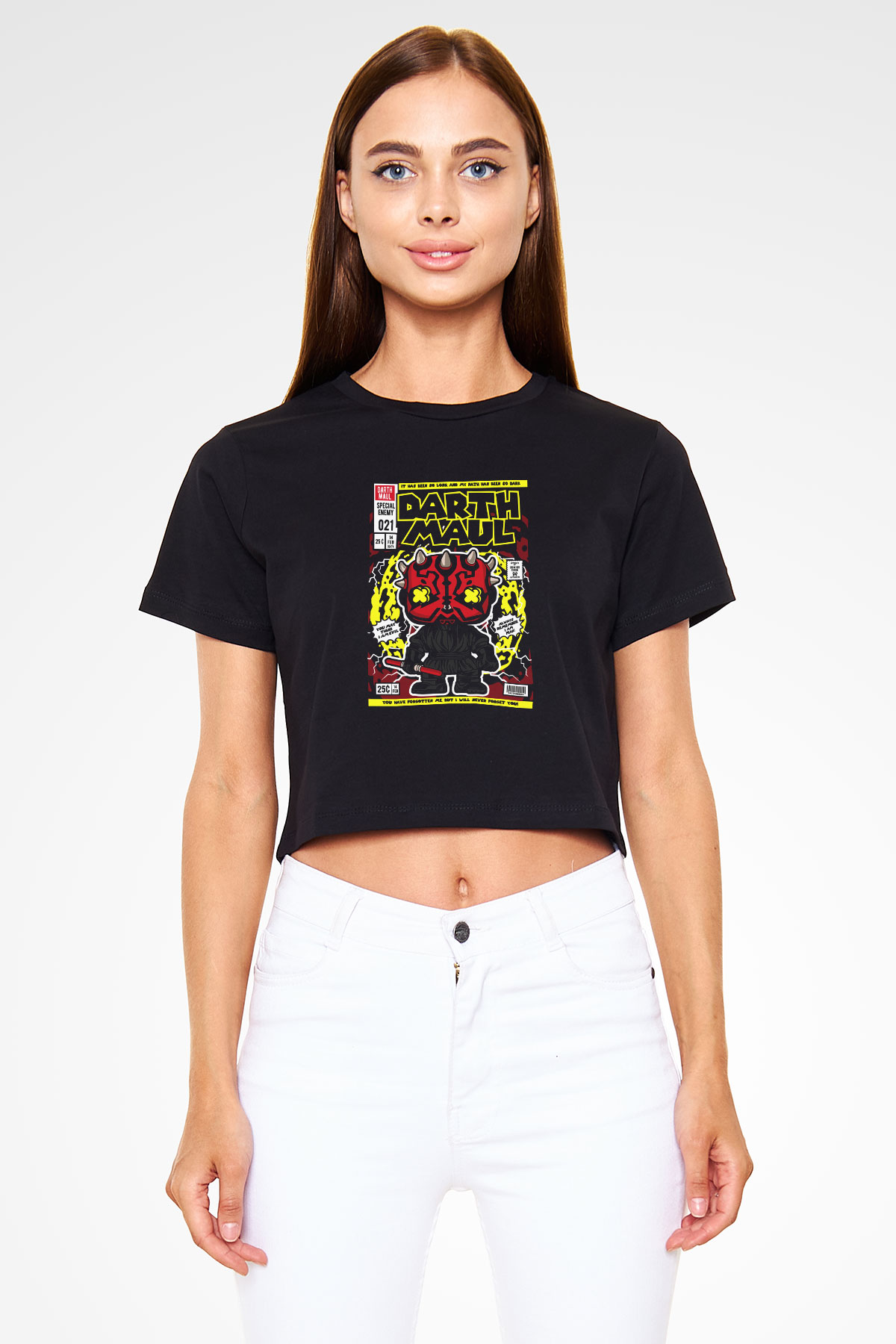 Darth Maul Baskılı Siyah Kadın Crop Top Tişört
