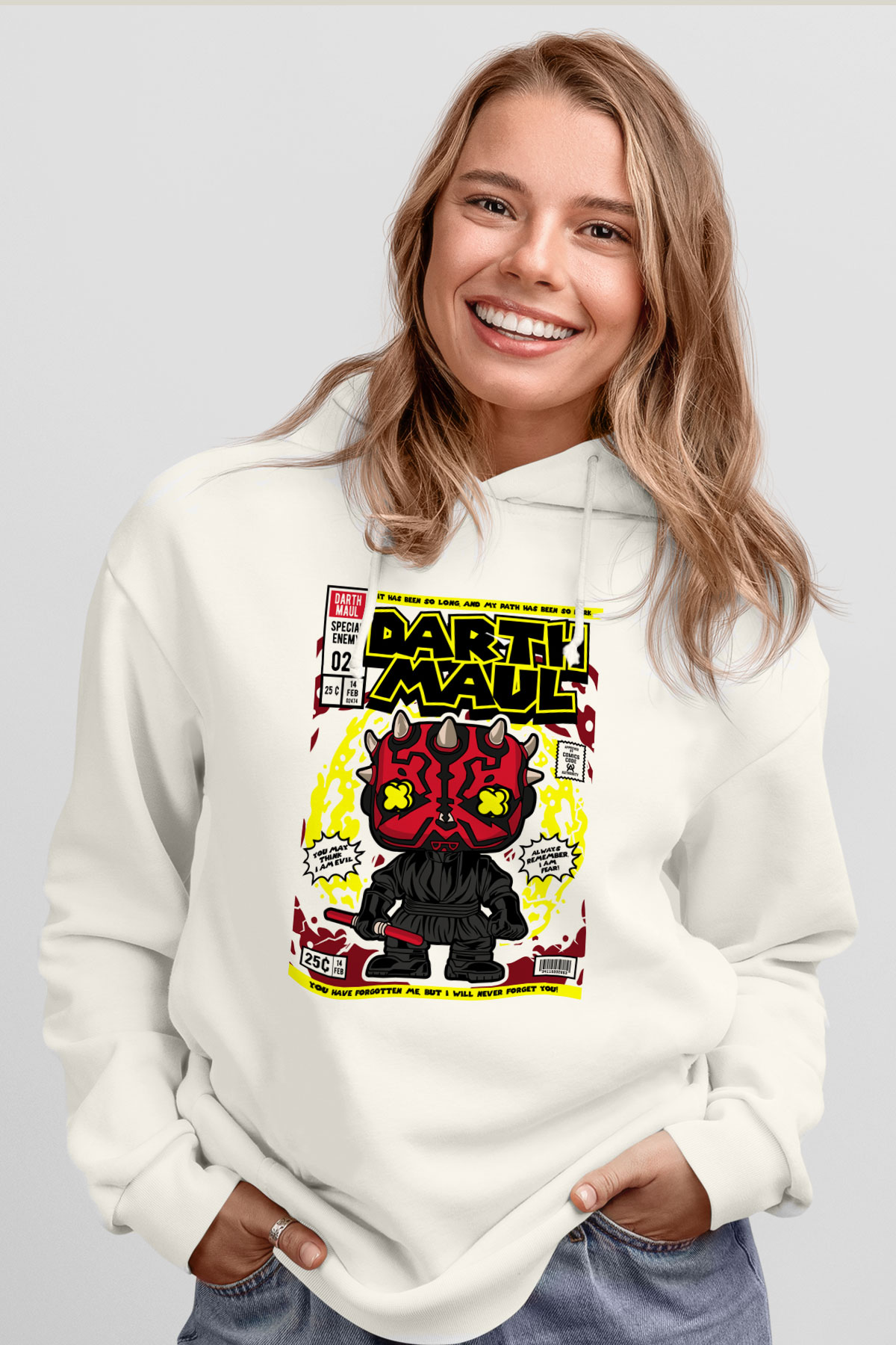 Darth Maul Baskılı Unisex Beyaz Hoodie