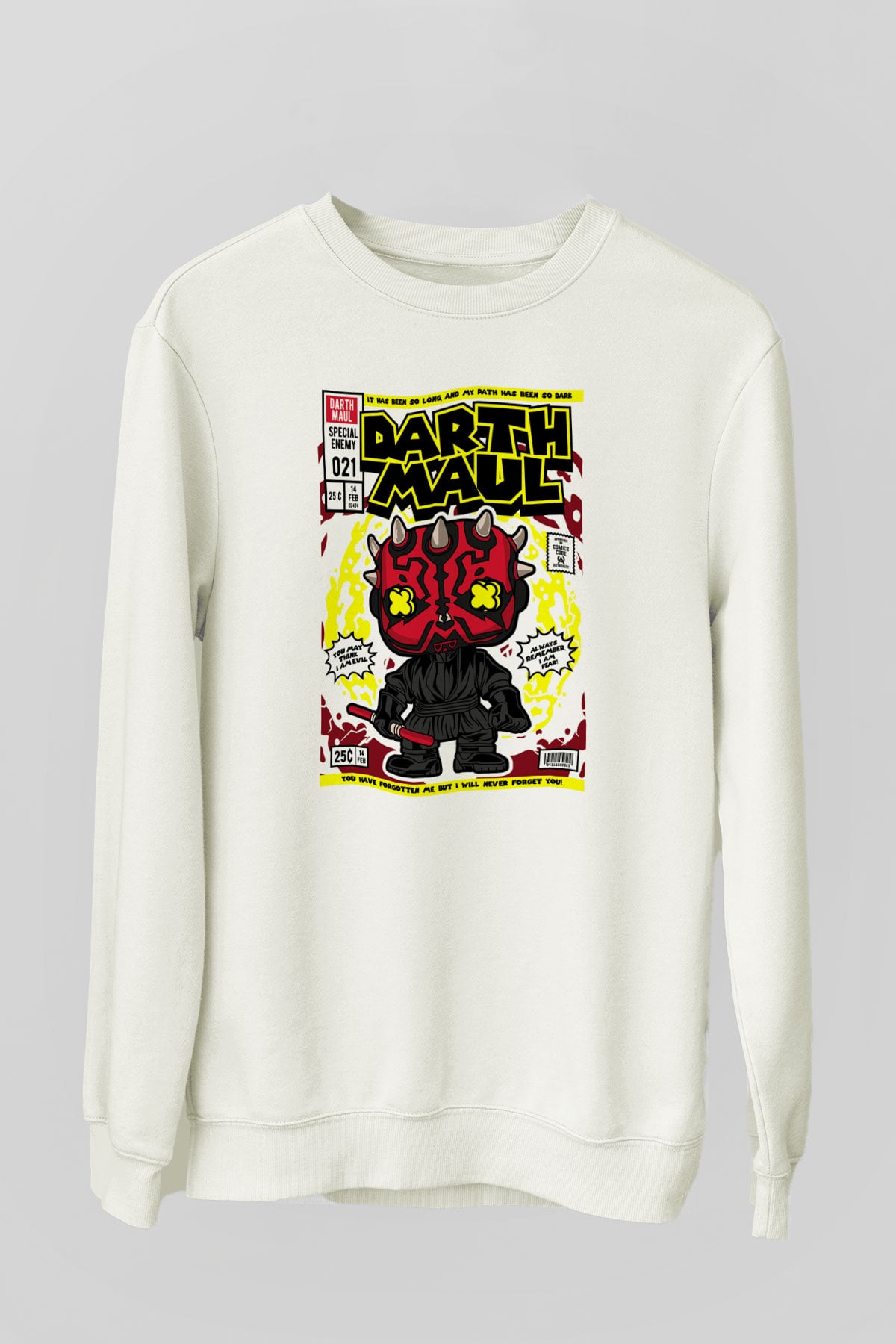 Darth Maul Baskılı Unisex Beyaz Sweatshirt