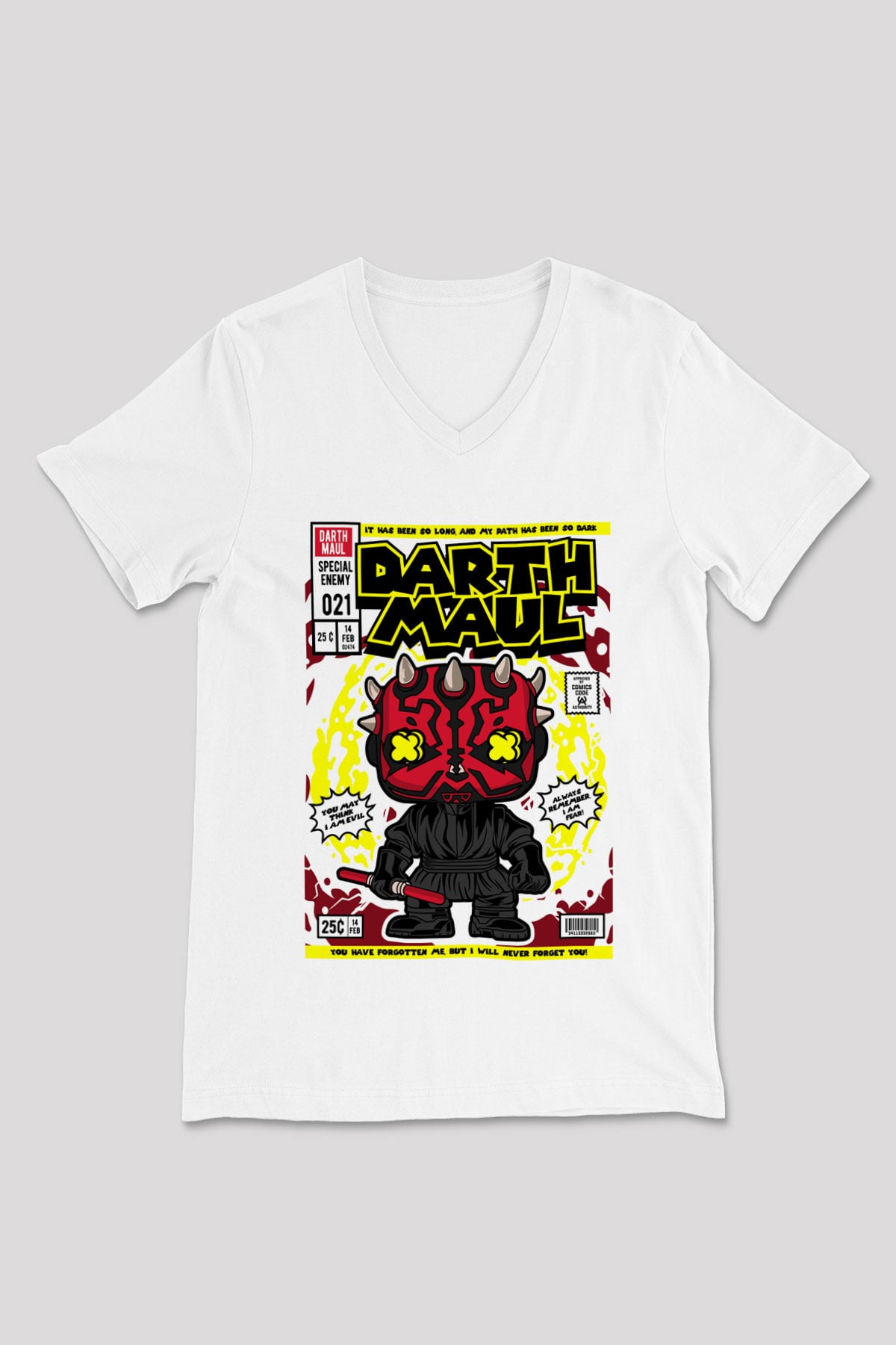 Darth Maul Baskılı Unisex Beyaz V Yaka Tişört
