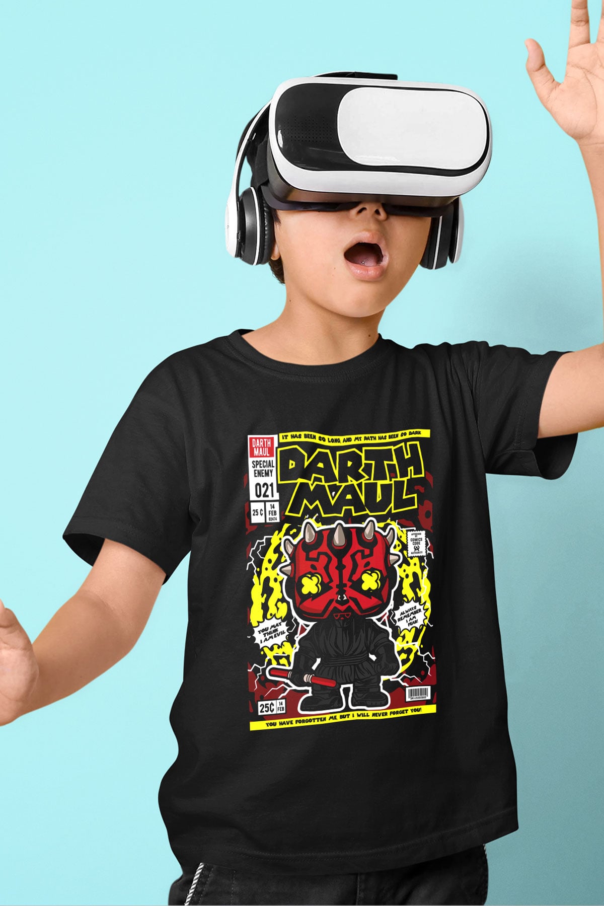 Darth Maul Baskılı Unisex Siyah Çocuk Tişört