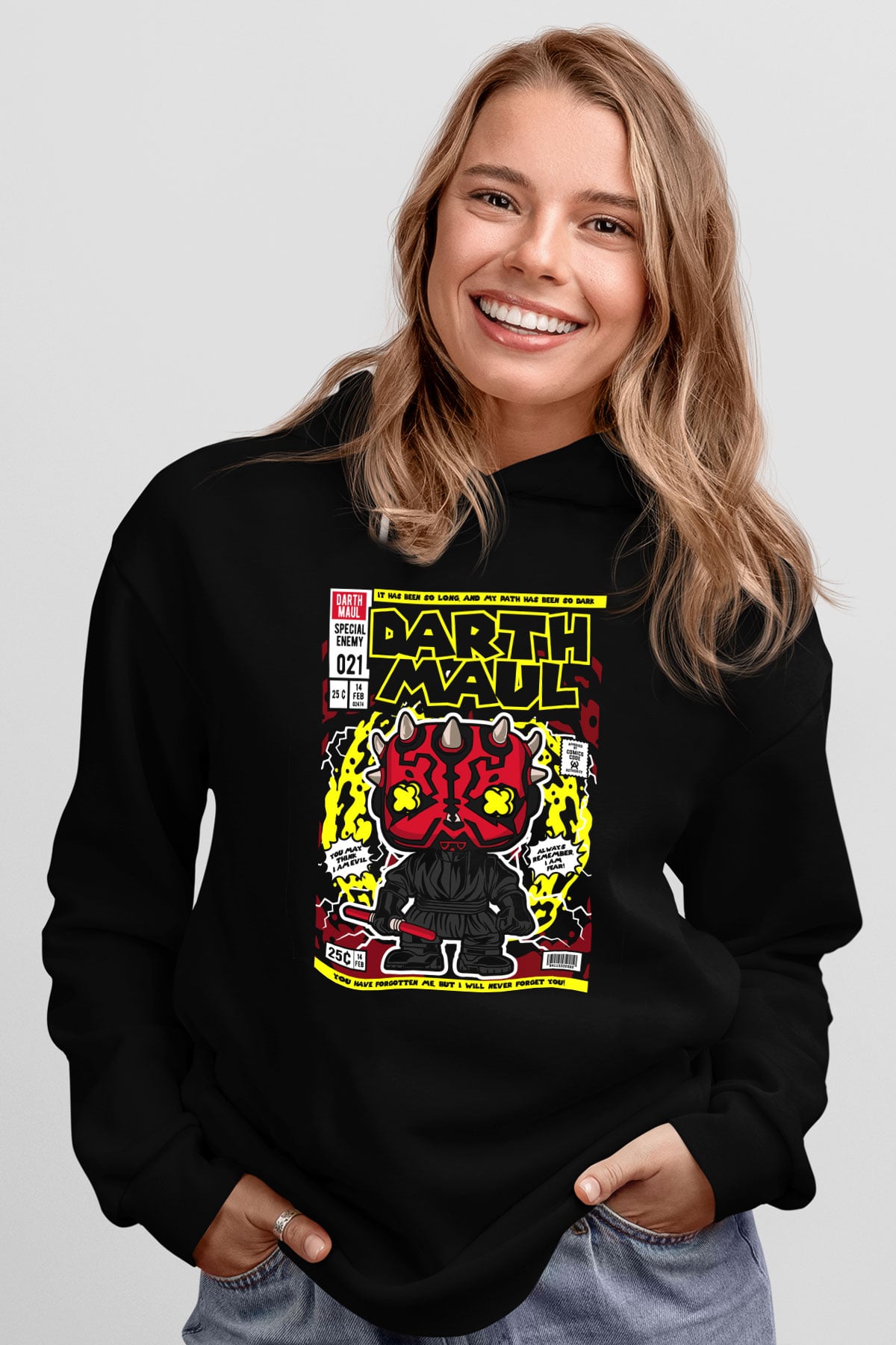 Darth Maul Baskılı Unisex Siyah Hoodie