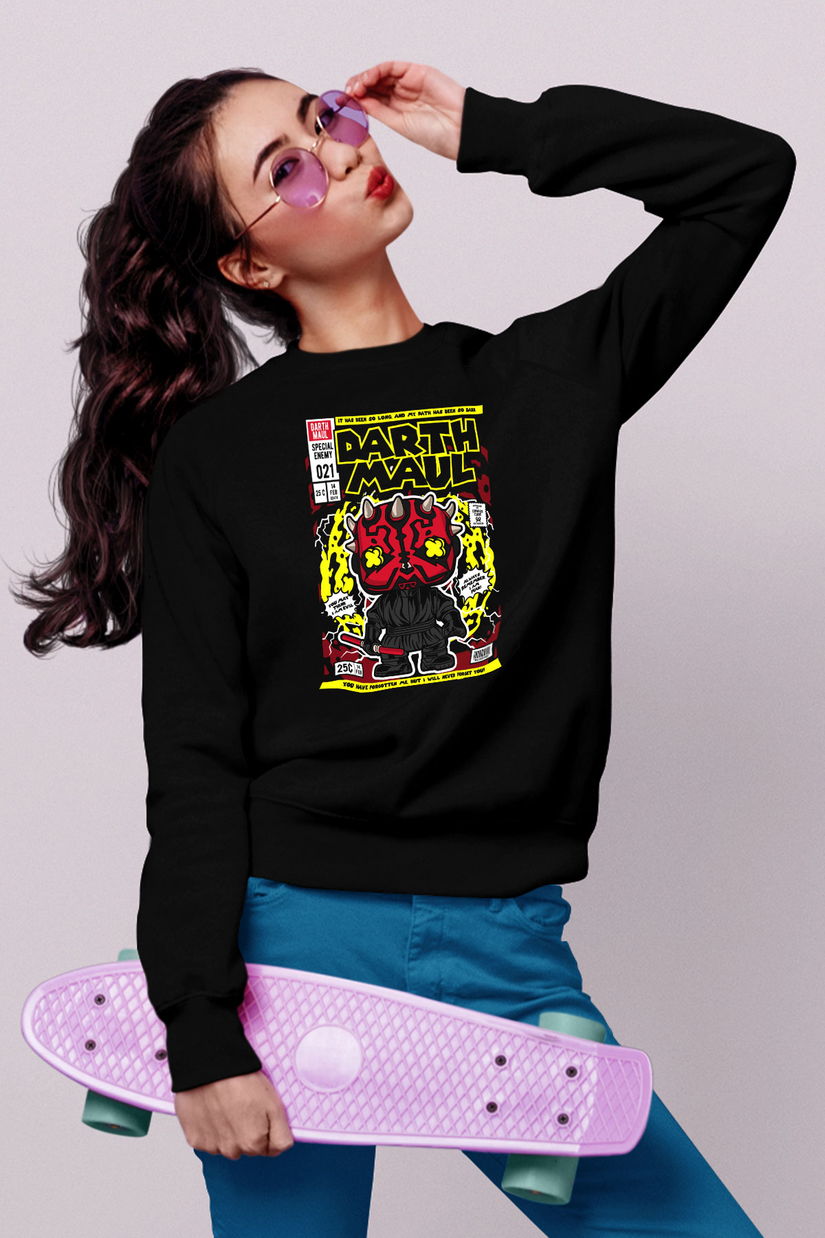 Darth Maul Baskılı Unisex Siyah Sweatshirt