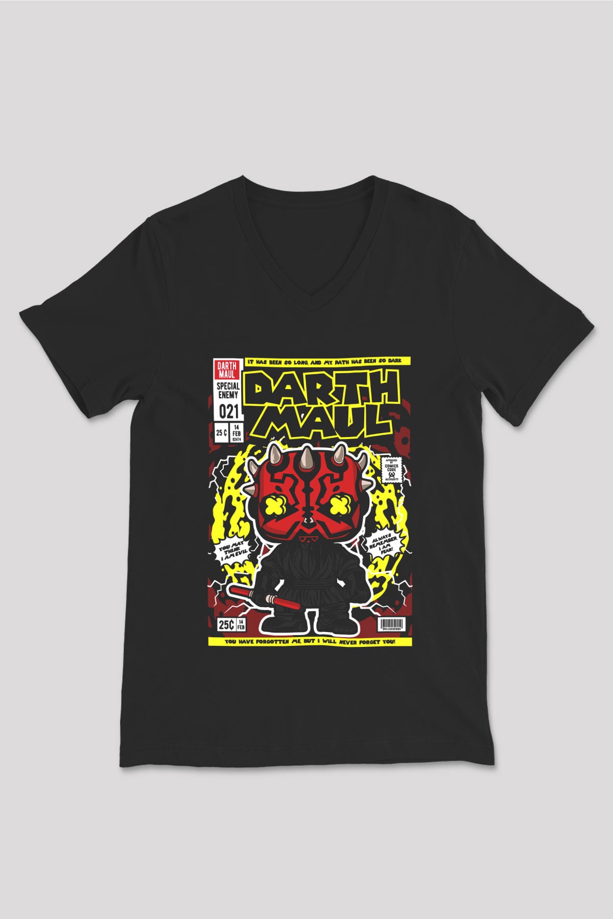 Darth Maul Baskılı Unisex Siyah V Yaka Tişört