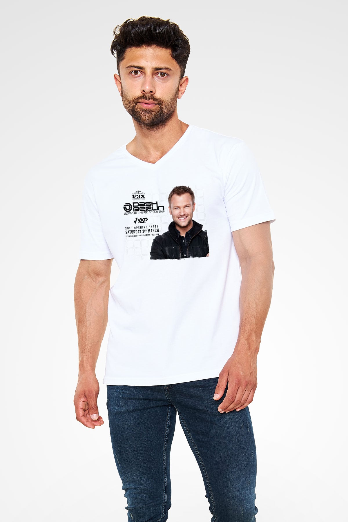 Dash Berlin Beyaz Unisex V Yaka Tişört