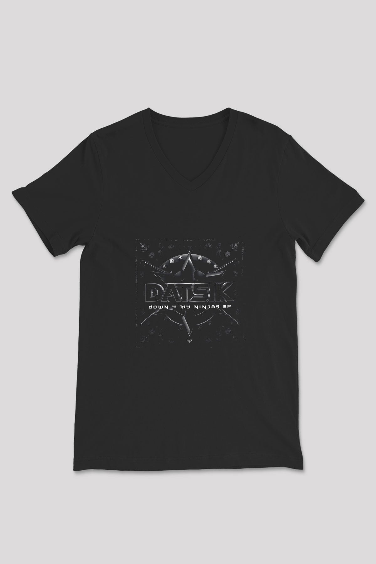 Datsik Baskılı Unisex Siyah V Yaka Tişört