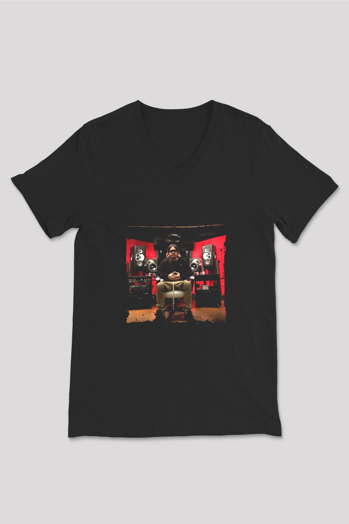 Datsik Baskılı Unisex Siyah V Yaka Tişört