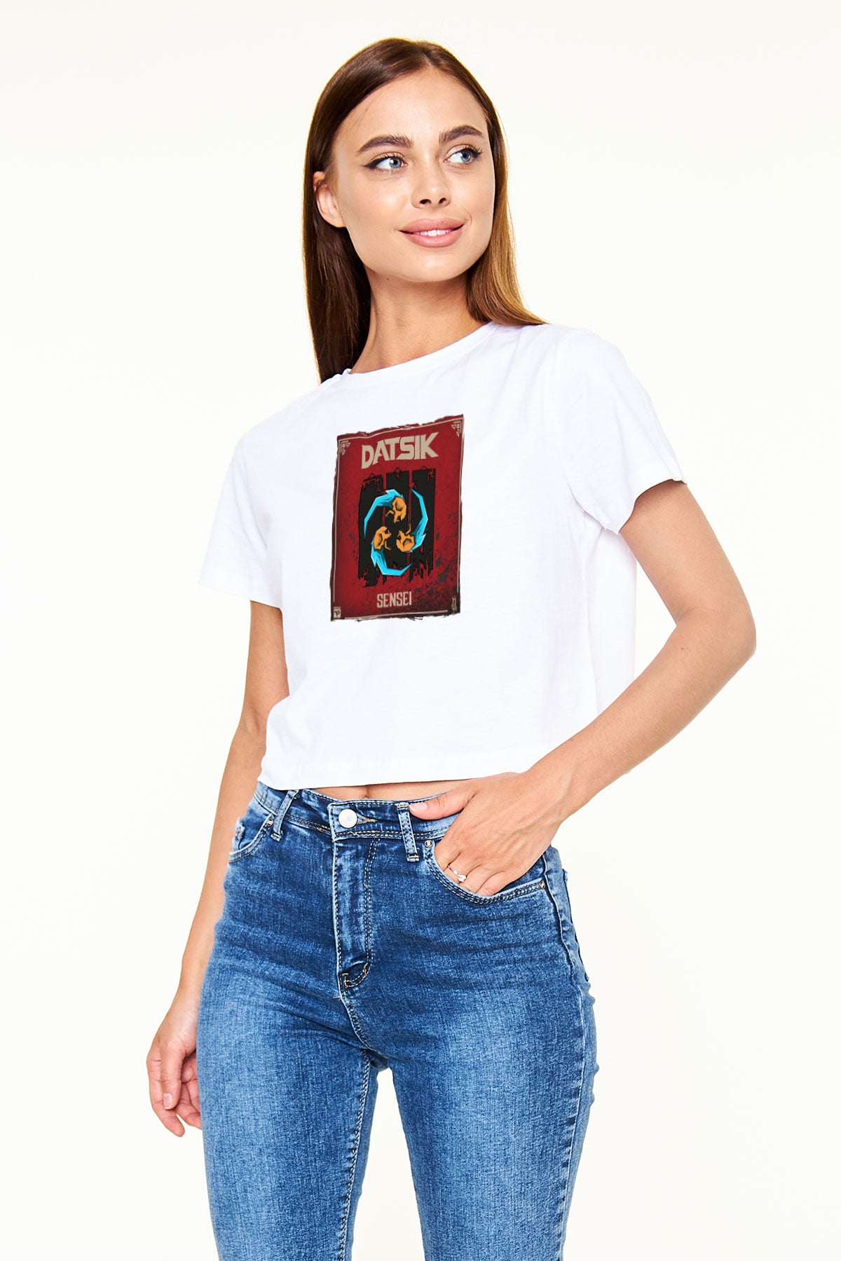 Datsik Beyaz  Crop Top Tişört