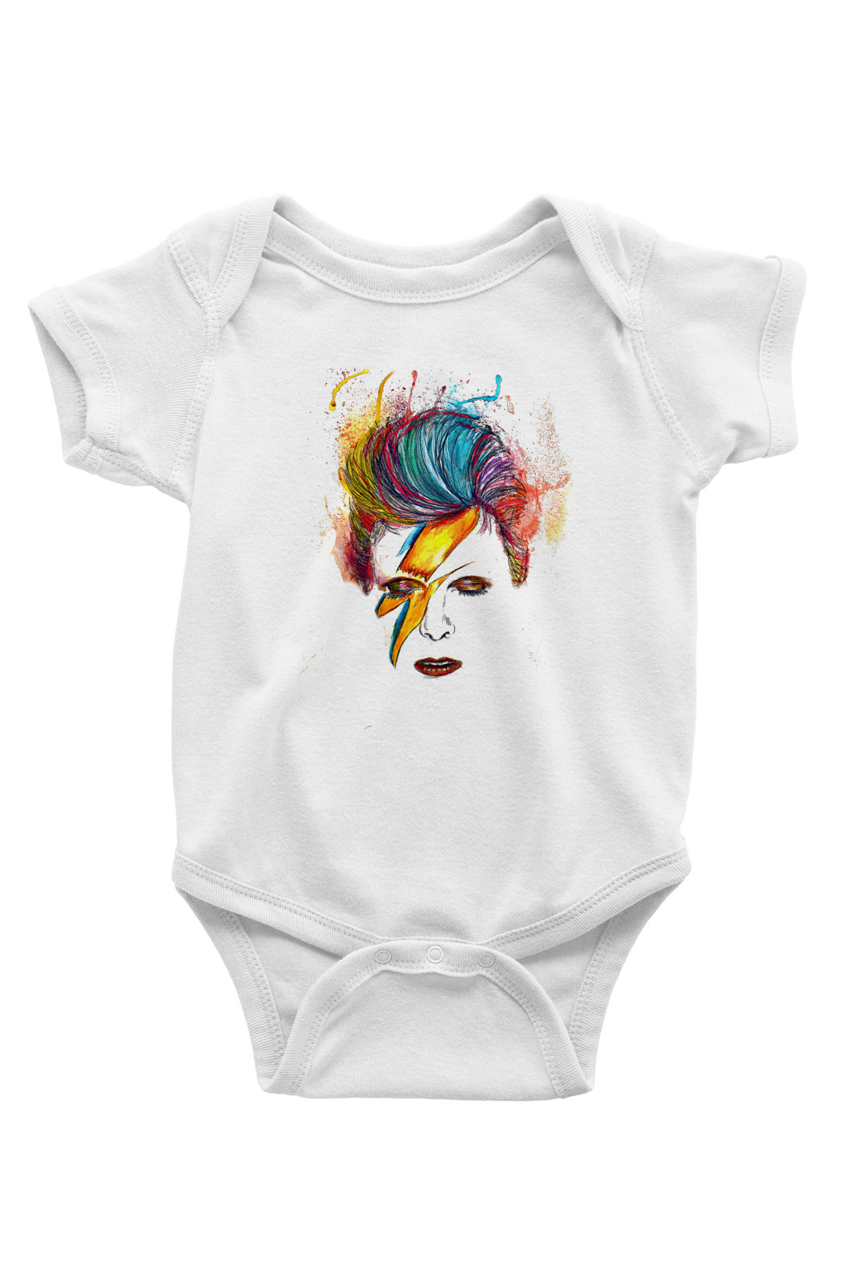 David Bowie Baskılı Beyaz Unisex Bebek Body - Zıbın