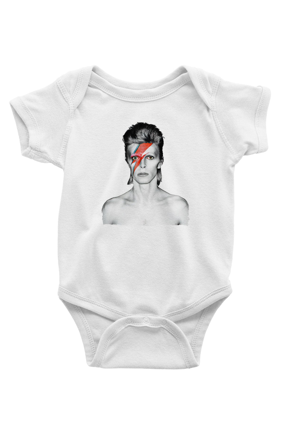 David Bowie Baskılı Beyaz Unisex Bebek Body - Zıbın