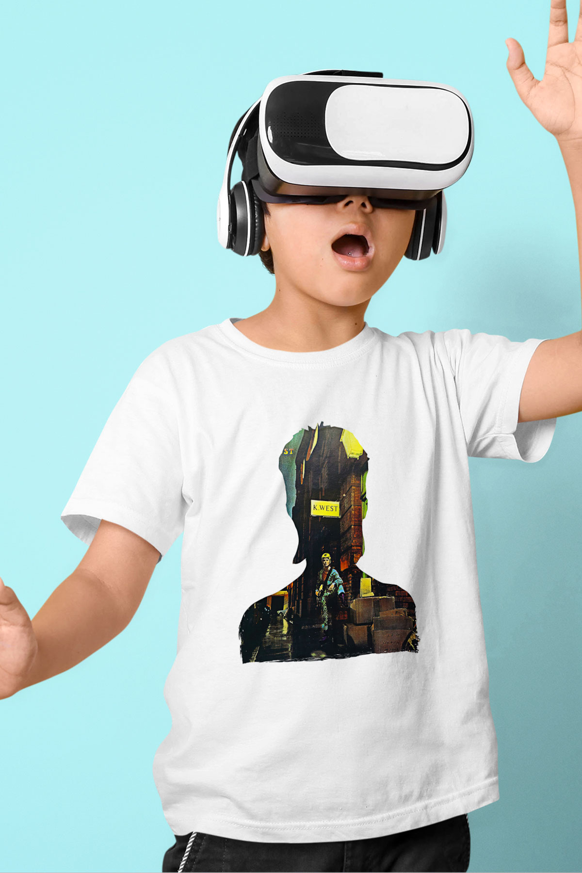 David Bowie Baskılı Beyaz Unisex Beyaz Çocuk Tişört - Tshirt