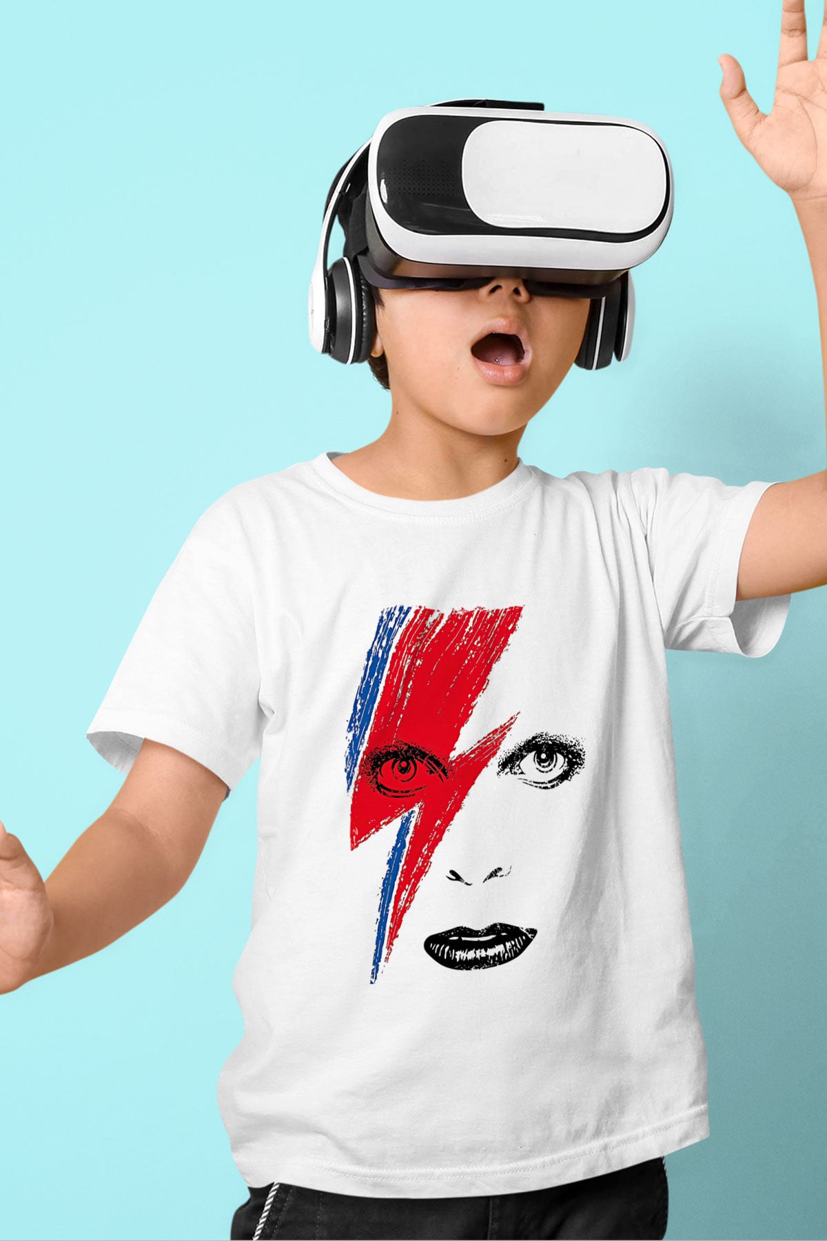 David Bowie Baskılı Beyaz Unisex Beyaz Çocuk Tişört - Tshirt