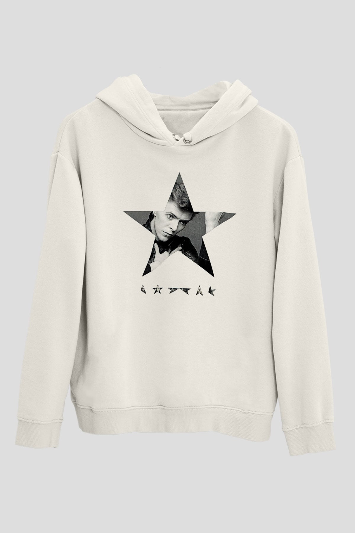 David Bowie Baskılı Beyaz Unisex Kapüşonlu Sweatshirt