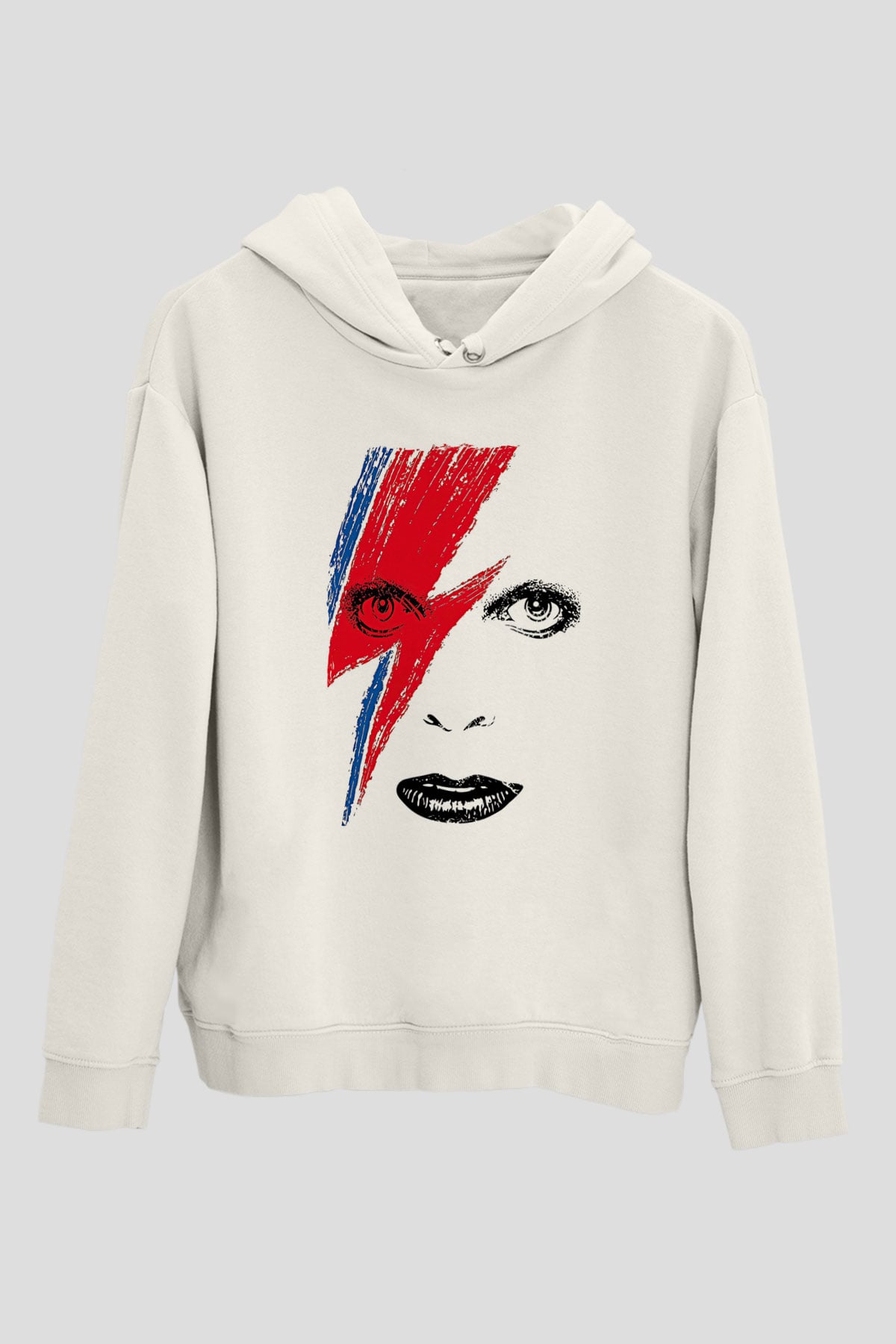 David Bowie Baskılı Beyaz Unisex Kapüşonlu Sweatshirt